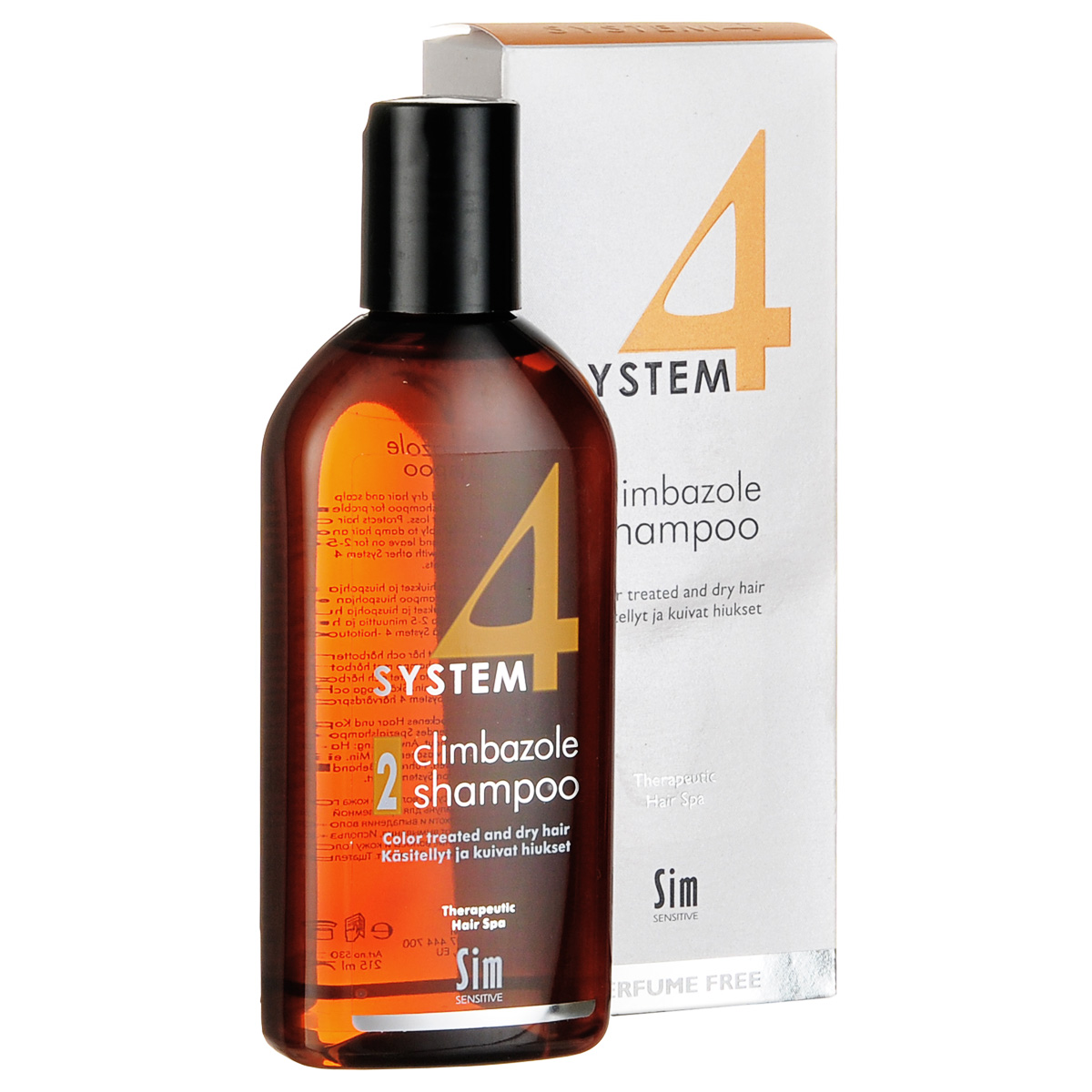 SIM SENSITIVE Терапевтический шампунь № 2 SYSTEM 4 Climbazole Shampoo 2 , 215 мл5302 SIM SENSITIVE Терапевтический шампунь № 2 SYSTEM 4 Climbazole Shampoo 2 , 215 мл5302КАК РАБОТАЕТ: салициловая кислота активно очищает кожу головы, предотвращая образование сухой перхоти, а климбазол и пироктон оламин восстанавливают микрофлору кожи головы. Гидролизованные протеины, гидролизованный коллаген, масло подсолнечника ухаживают за сухой кожей головы, поврежденными стержнями волос и продлевают стойкость цвета окрашенных волос. Розмарин и ментол обладают освежающим антибактериальным эффектом, улучшают микроциркуляцию крови. рН-4,7. БОРЕТСЯ С: сухостью кожи головы, зудом, раздражением кожи головы, сухой перхотью, cухостью, ломкостью волос, расслоением стержня волоса непослушностью и поврежденностью волос после окрашивания или химической обработки