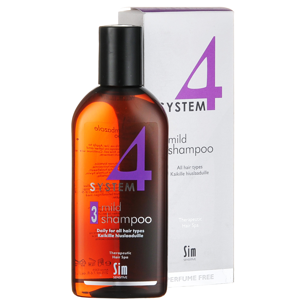 SIM SENSITIVE Терапевтический шампунь № 3 SYSTEM 4 Mild Climbazole Shampoo 3 , 215 мл5303 SIM SENSITIVE Терапевтический шампунь № 3 SYSTEM 4 Mild Climbazole Shampoo 3 , 215 мл5303КАК РАБОТАЕТ: шампунь рекомендуется для чувствительной кожи головы. Сали- циловая кислота мягко очищает, климбазол и пироктон оламин восстанавливают микрофлору кожи головы. Гидрогенол снимает раздражение, увлажняет и защищает волосы от воздействия уль- трафиолетовых лучей. Ментол и розмарин способствуют улучше- нию питания волосяного фолликула за счет своих стимулирующих и дезинфицирующих свойств. рН-4,7. Успокаивает кожу головы после окрашивания. БОРЕТСЯ С: раздражениемкожи головы и с элементами перхоти с чувствительностью кожи головы рецедивами после курса лечения волос и кожи головы