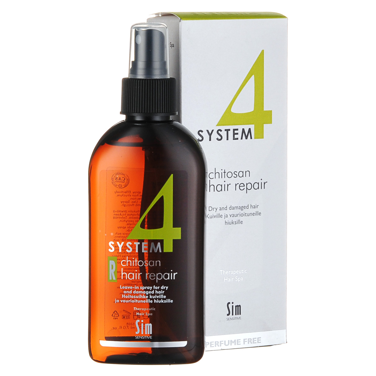 SIM SENSITIVE Восстановление волос R SYSTEM 4 Chitosan Hair Repair «R» , 200 мл5308 SIM SENSITIVE Восстановление волос R SYSTEM 4 Chitosan Hair Repair «R» , 200 мл5308КАК РАБОТАЕТ: хитозан восстанавливает ослабленную структуру кератинового слоя волоса, останавливает его расслоение. Гидролизованный растительный белок убирает статическое электричество на волосах. Гидролизованный коллаген, пшеничные протеины и диметиконы работают на восстановление стержня волоса. Имеет накопительный эффект. БОРЕТСЯ С: сухостью и ломкостью волос, расслоением стержня волоса, электризацией волос, отсутствием блеска волос, поврежденностью и стрессом волос после окрашивания, химиче-, ской обработки, частого воздействия горячих температур (фен,утюжки)