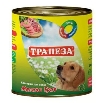 Консервы для собак Трапеза Мясное трио, 750 г59230 Консервы для собак Трапеза Мясное трио, 750 г59230Консервы для собак Трапеза Мясное трио изготовлены из натурального российского мясного сырья. Не содержат сои, ароматизаторов, искусственных красителей, ГМО. Состав: баранина, говядина, мясо птицы, субпродукты, растительное масло, натуральная желеобразующая добавка, соль, вода. Пищевая ценность (100 г): протеин 10%, жир 5%, углеводы 4%, клетчатка 0,2%, зола 2%, влага 75%. Энергетическая ценность (на 100 г): 101 кКал. Товар сертифицирован.