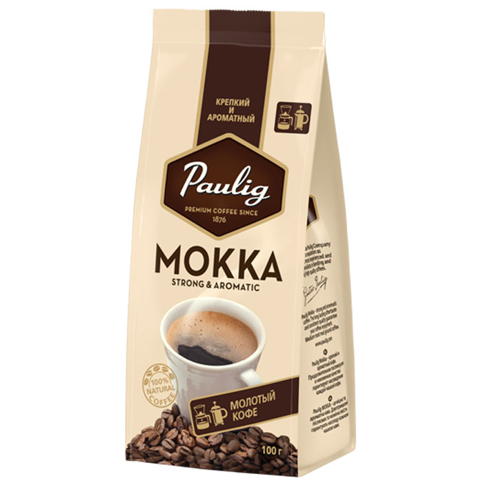 Paulig Mokka кофе молотый, 100 г16656 Paulig Mokka кофе молотый, 100 г16656Крепкий и ароматный кофе, разработанный с учетом предпочтений российского потребителя. Крепкий кофе на каждый день, с выраженным бодрящим эффектом. Продолжительное послевкусие и неизменное качество гарантируют наслаждение каждой чашкой кофе.