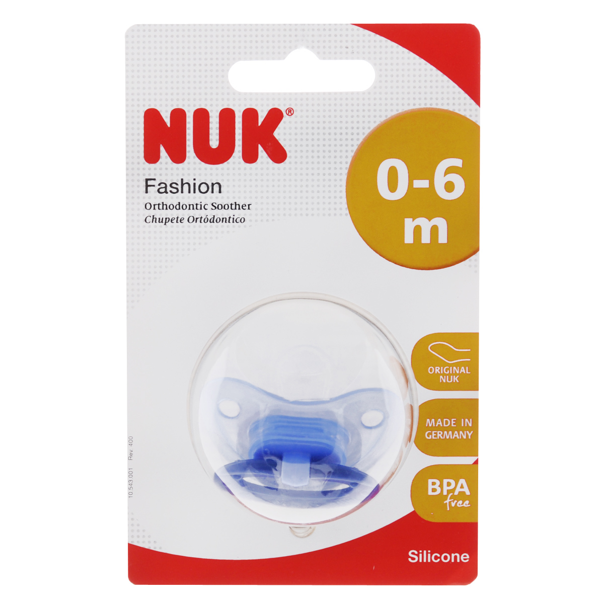 Пустышка силиконовая NUK Fashion, ортодонтическая, от 0 до 6 месяцев, цвет: голубой10729798_голубой Пустышка силиконовая NUK Fashion, ортодонтическая, от 0 до 6 месяцев, цвет: голубой10729798_голубойПустышка силиконовая NUK Fashion снабжена скошенной соской и традиционным ограничителем с кольцом. Силикон - прочный гипоаллергенный материал, который не вступает в химическую реакцию со слюной, хорошо стерилизуется, не теряет форму и не впитывает запахи. Воздушный клапан впускает воздух, благодаря чему пустышка остается мягкой и не деформируется. Ортодонтическая пустышка способствует правильному физиологическому развитию ротовой полости, а также правильному развитию неба, языка и зубов малыша. Пустышка имитирует сосок матери в момент кормления грудью, поэтому оптимально подходит по форме для ротовой полости младенца. Пустышка удовлетворяет естественный сосательный рефлекс и тренирует мышцы губ, языка и челюсти, что играет важную роль в развитие речевых навыков и навыков приема пищи.