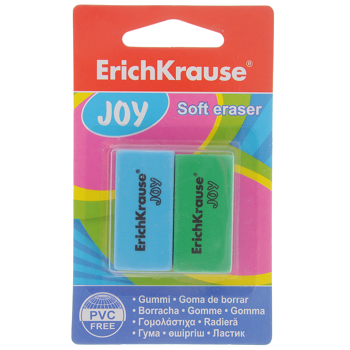 Набор ластиков Erich Krause Joy, 2 шт34650 Набор ластиков Erich Krause Joy, 2 шт34650Набор ластиков Erich Krause Joyстанет незаменимым аксессуаром на рабочем столе не только школьника или студента, но и офисного работника. Он прекрасно удаляет линии, оставленные карандашами. При стирании стружка от ластика скатывается в единый комок, а не рассыпается по всей поверхности бумаги. В комплекте два ластика.