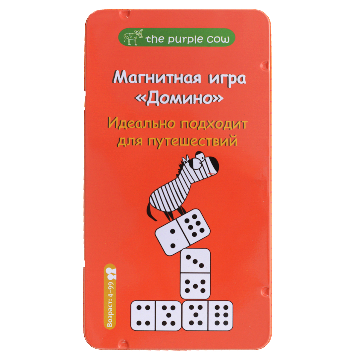 Магнитная игра The Purple Cow Домино890353 Магнитная игра The Purple Cow Домино890353Магнитная игра The Purple Cow Домино надолго увлечет вашего ребенка. В комплект входят 28 магнитных фишек-костяшек, а игровое поле расположено на внутренней стороне металлической коробки, в которую упакована игра. Подготовка к игре: переверните все фишки-костяшки лицом вниз и перемешайте. Каждый игрок выбирает по 5 фишек и держит их так, чтобы не увидели другие. Оставшиеся фишки – резерв. Ход игры: игру начинает младший игрок. Он выкладывает одну из своих фишек в центр доски. Следующий игрок выкладывает фишку таким образом, чтобы количество точек на совмещаемых полях совпадало. Если у игрока нет такой фишки, то он берет ее из резерва и повторяет это до тех пор, пока не будет найден необходимый. За один ход можно выложить только одну фишку. Фишки выкладываются продольно от начала и до конца игровой доски. Фишки дубли (магниты с одинаковым количеством точек с обеих сторон) выкладываются вертикально и открывают два новых направления. Победителем...