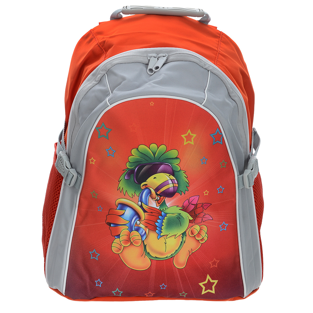 Рюкзак школьный Tiger Enterprise Joyful Birdie, цвет: красный, серый2919/TG_красный/попугай Рюкзак школьный Tiger Enterprise Joyful Birdie, цвет: красный, серый2919/TG_красный/попугайРюкзак школьный Tiger Family Joyful Birdie обязательно подойдет и понравится вашему школьнику! Рюкзак выполнен из водонепроницаемого, морозоустойчивого, устойчивого к солнечному излучению материала. Изделие оформлено изображением в виде забавного попугая. Содержит одно вместительное отделение, закрывающееся на пластиковый замок-молнию с двумя бегунками. Внутри отделения имеются две перегородки для тетрадей и учебников. Рюкзак оснащен двумя боковыми сетчатыми карманами на резинке. Конструкция спинки дополнена эргономичными подушечками, противоскользящей сеточкой и системой вентиляции для предотвращения запотевания спины ребенка. Широкие мягкие плечевые ремни оснащены удобными крючками для фиксации регулировочной ленты. S-образная форма лямок обеспечивает более плотную фиксацию рюкзака, предотвращая перенапряжение мышц спины. Рюкзак оснащен ручкой с резиновой насадкой для удобной переноски, а также ограничителями объема. Такой школьный рюкзак станет незаменимым спутником...