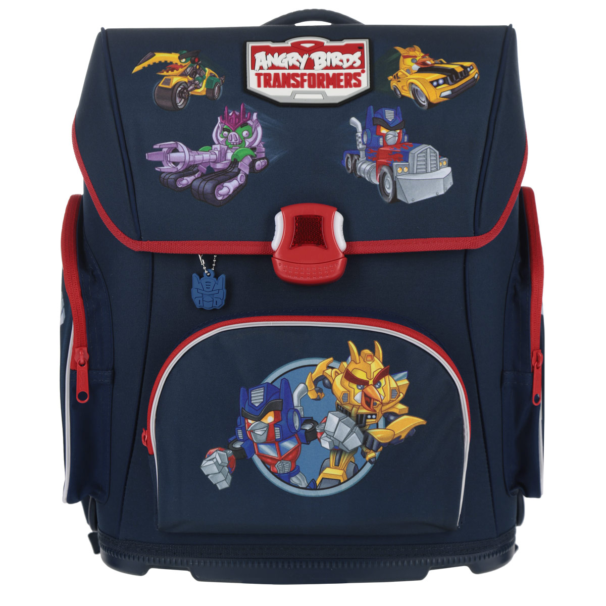 Ранец Hatber Angry Birds. Transformers, модель Optimum, цвет: синий, красныйNRk_00626 Ранец Hatber Angry Birds. Transformers, модель Optimum, цвет: синий, красныйNRk_00626Ранец Hatber Angry Birds. Transformers идеально подойдет для школьников! Ранец выполнен из водонепроницаемого, морозоустойчивого, устойчивого к солнечному излучению материала. Изделие оформлено изображениями в виде героев мультсериала Злые птицы. Трансформеры и брелоком. Содержит одно вместительное отделение, закрывающееся клапаном на замок-защелку. Внутри отделения имеется мягкая перегородка для тетрадей, учебников и маленький карман-косметичка на пластиковой молнии. Клапан полностью откидывается, что существенно облегчает пользование ранцем. На внутренней части клапана находится прозрачный пластиковый кармашек, в который можно поместить расписание занятий. Ранец имеет два боковых кармана, закрывающиеся на молнии. Лицевая сторона ранца оснащена накладным карманом на молнии. Жесткий анатомический каркас и форма спинки способствует равномерному распределению нагрузки и формированию правильной осанки. Конструкция спинки дополнена эргономичными подушечками,...