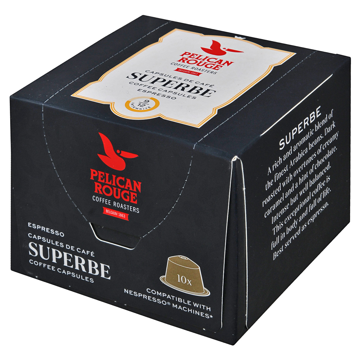 Pelican Rouge Superbe кофе в капсулах, 10 шт5410958482608 Pelican Rouge Superbe кофе в капсулах, 10 шт5410958482608Pelican Rouge Superbe - темно-обжаренный кофе с обертонами сливочной карамели и намеком на шоколад. Интенсивный, но хорошо сбалансированный кофе.