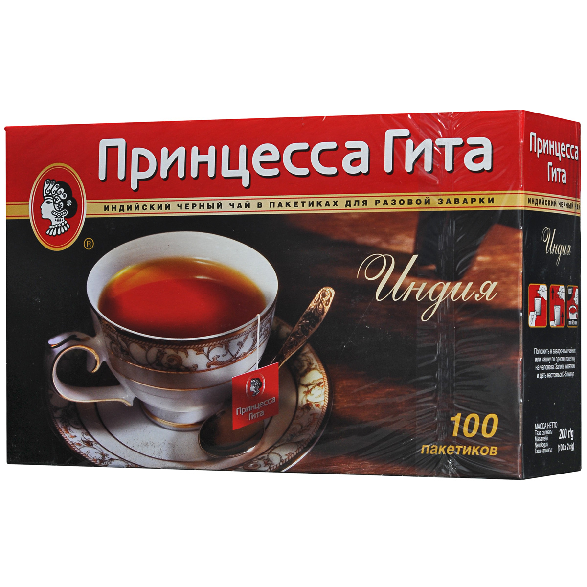 Принцесса Гита Индия черный чай в пакетиках, 100 шт0249-16 Принцесса Гита Индия черный чай в пакетиках, 100 шт0249-16Черный чай Принцесса Гита Индия в пакетиках собран со знаменитых чайных плантаций солнечной Индии. Яркий цвет и приятный терпкий вкус сочетаются в этом чае с выраженным тонизирующим действием.
