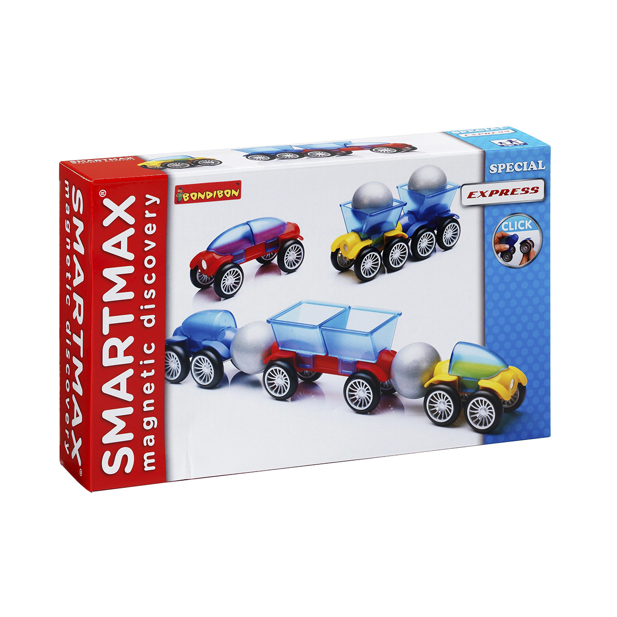 Bondibon Конструктор магнитный Smartmax ЭкспрессВВ0879 Bondibon Конструктор магнитный Smartmax ЭкспрессВВ0879Магнитный конструктор Bondibon Smartmax Специальный набор: Экспресс открывает перед детьми широкие возможности для творчества и моделирования. В комплект входят 15 пластиковых элементов, из которых ребенок сможет собрать отдельные машинки или целый экспресс. Некоторые элементы имеют внутри надежно запаянные магниты. Элементы без магнитов снабжены удобными креплениями. Два полых шарика можно использовать в качестве креплений или грузов для перевозки в кузовах. Шины на колесах изготовлены из резины и смотрятся очень реалистично. Готовые машинки можно использовать для сюжетно-ролевых игр. Конструктор полностью совместим со всеми наборами данной серии. Игра с конструктором развивает у детей мелкую моторику, усидчивость, воображение, пространственное и образное мышление.