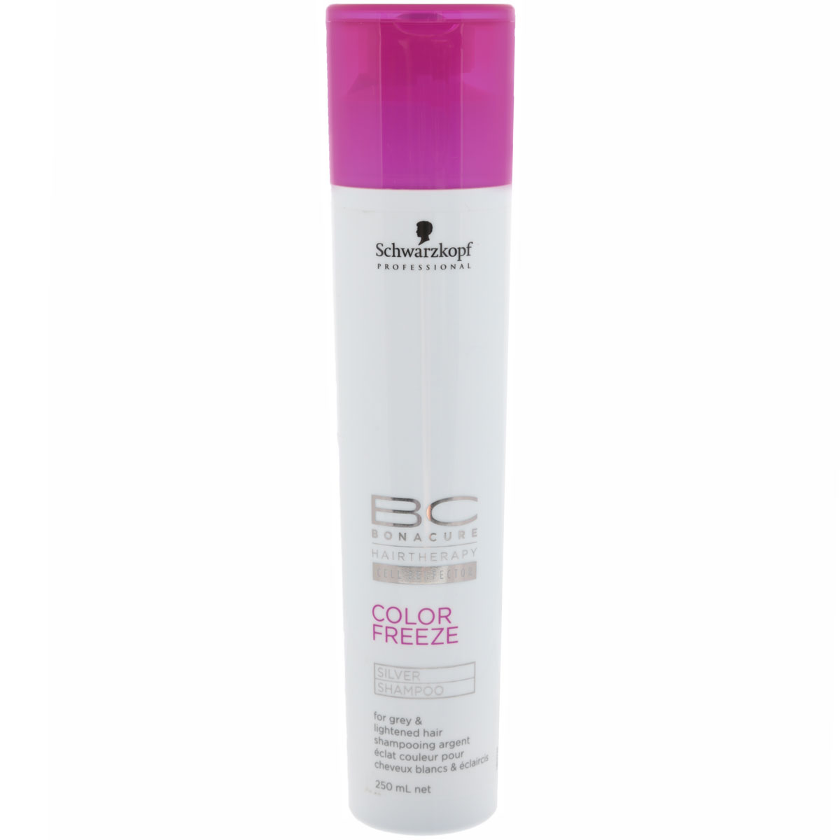 Bonacure Шампунь для волос придающий серебряный оттенок волосам Color Freeze Silver Shampoo 250 мл2066397 Bonacure Шампунь для волос придающий серебряный оттенок волосам Color Freeze Silver Shampoo 250 мл2066397Шампунь Bonacure Color Freeze, придающий серебристый оттенок волосам, деликатно и эффективно очищает окрашенные волосы и кожу головы. Укрепляет структуру волос и удерживает оптимальный уровень pH 4.5, сводит потерю цвета к 0. Нейтрализует теплые оттенки и придает холодный оттенок волосам. Для окрашенных волос. Рекомендуется использовать в комплексе с продуктами ухода линейки BC Color Freeze.