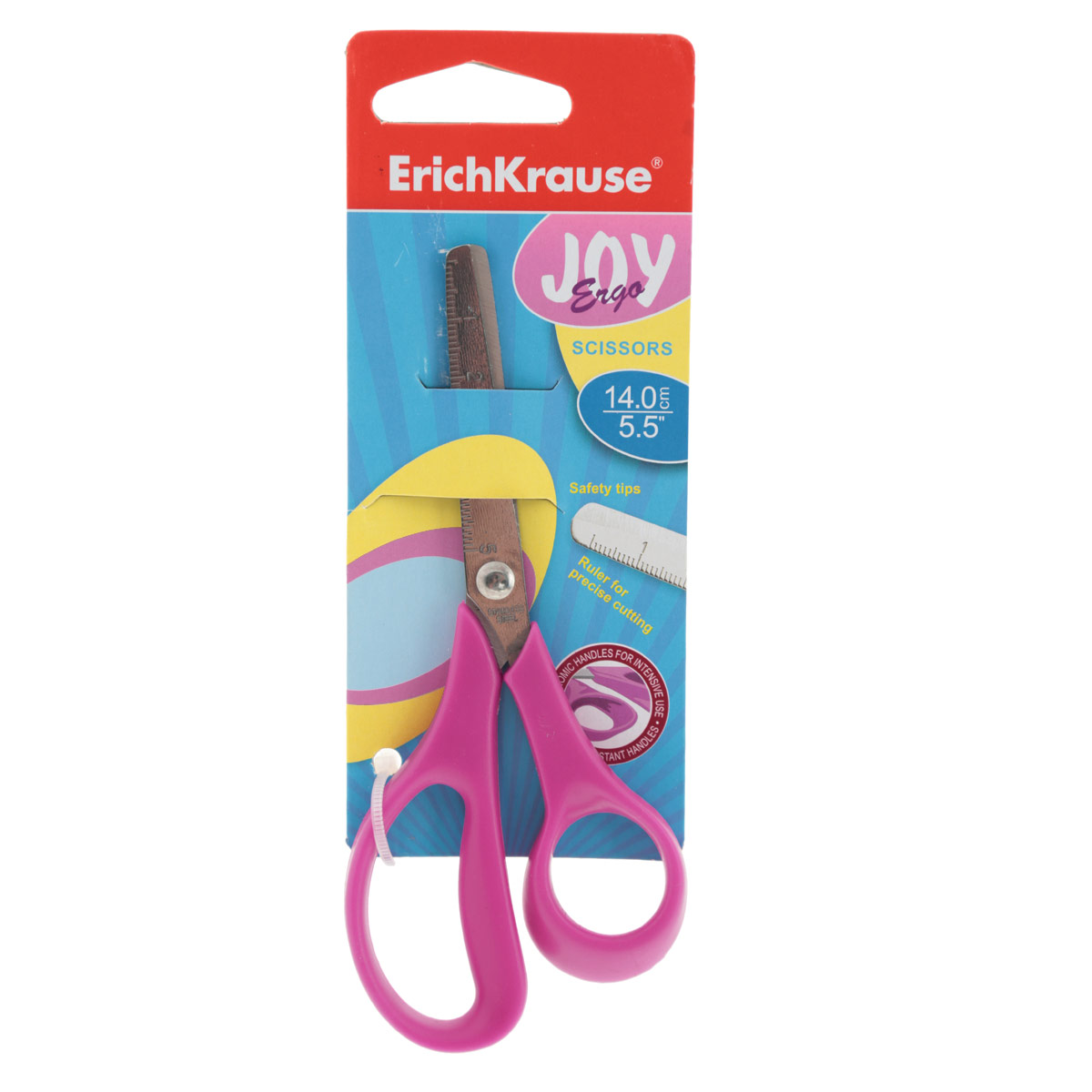 Ножницы канцелярские Erich Krause Joy Ergo, 14 см, цвет: розовый35145_розовый Ножницы канцелярские Erich Krause Joy Ergo, 14 см, цвет: розовый35145_розовыйНожницы Erich Krause Joy Ergo с безопасными закругленными концами идеально подойдут для резки всех обычных материалов - бумаги, ткани и т.д. Стальные лезвия плотно прилегают друг к другу. Улучшенная эргономика колец из мягкого материала обеспечивает максимальный комфорт, даже при длительной работе. Лезвия дополнены линейкой. Рекомендовано для детей старше трех лет.