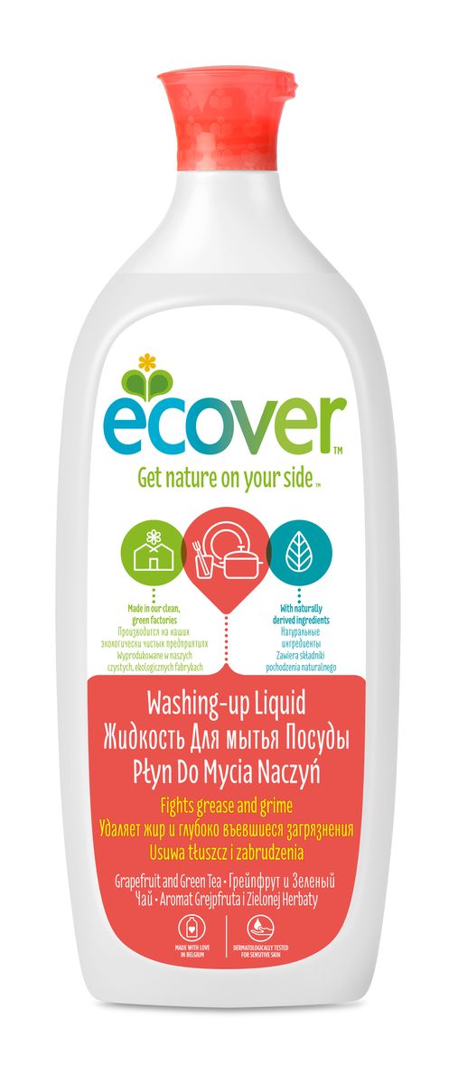 Экологическая жидкость для мытья посуды Ecover, с грейпфрутом и зеленым чаем, 1 л00986 Экологическая жидкость для мытья посуды Ecover, с грейпфрутом и зеленым чаем, 1 л00986Эффективное моющее средство Ecover со свежим ароматом грейпфрута и зеленого чая, созданное на основе экологически чистых ПАВ из соломы и пшеничных отрубей. Прекрасно очищает и удаляет жиры, не оставляет химикатов на посуде. Великолепно смывается водой. Не вызывает раздражений и аллергических реакций на коже, дополнительно содержит экстракты бархатцев и алое вера для защиты рук, что позволяет мыть посуду без перчаток. Не содержит синтетических ароматизаторов и нефтепродуктов. Уровень pH: 4.5. Подходит для использования в домах с автономной канализацией. Не наносит вреда любым видам септиков! Характеристики: Состав: >30% вода; 5-15% анионные ПАВ; Объем: 1 л. Товар сертифицирован.