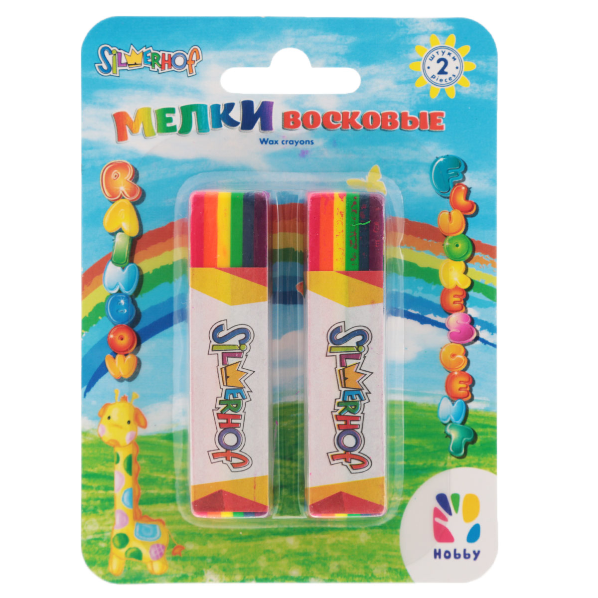 Мелки восковые Silwerhof Rainbow. Hobby, водоустойчивые, 2 шт884070-02 Мелки восковые Silwerhof Rainbow. Hobby, водоустойчивые, 2 шт884070-02Восковые яркие мелки Rainbow. Hobby предназначены для рисования на бумаге, картоне, стекле, пластике и керамике. Водоустойчивые. Предоставляют увлекательное занятие для малыша во время творчества, особенно при рисовании на темной бумаге. В наборе 2 мелка, окрашенных в цвета радуги: бордовый, оранжевый, желтый, зеленый, синий и фиолетовый. На каждом мелке бумажный держатель, который помогает удержать восковой мелок во время рисования. Рекомендовано для детей старше 3-х лет.