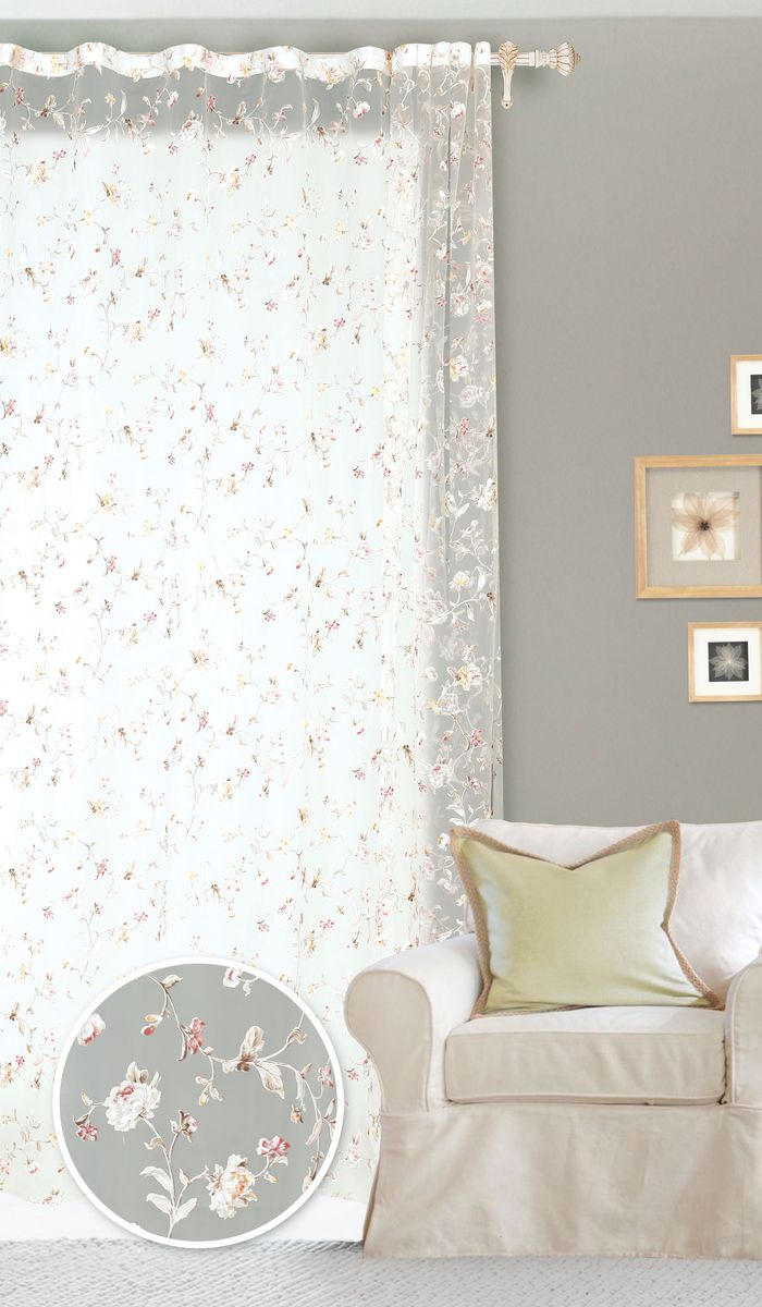 Штора готовая для гостиной Garden, на ленте, цвет: коричневый, размер 300*260 см. С10250-W260V6С10250-W260V6 Штора готовая для гостиной Garden, на ленте, цвет: коричневый, размер 300*260 см. С10250-W260V6С10250-W260V6Готовая тюлевая штора для гостиной Garden выполнена из органзы (100% полиэстер) с изящным цветочным принтом. Полупрозрачность материала, вуалевая текстура и нежная цветовая гамма привлекут к себе внимание и органично впишутся в интерьер комнаты. Штора крепится на карниз при помощи ленты, которая поможет красиво и равномерно задрапировать верх. Штора Garden великолепно украсит любое окно. Стирка при температуре 30°С.