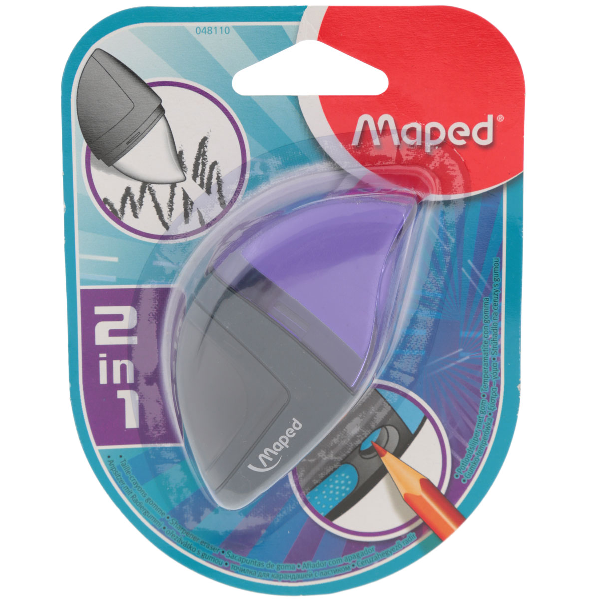 Точилка Maped Moondo, с ластиком, цвет: фиолетовый48110_фиолетовый Точилка Maped Moondo, с ластиком, цвет: фиолетовый48110_фиолетовыйУдобная точилка в оригинальном пластиковом корпусе с крышкой Maped предназначена для затачивания карандашей. Острое стальное лезвие обеспечивает высококачественную и точную заточку. Карандаш затачивается легко и аккуратно, а опилки после заточки остаются в специальном контейнере. Точилка снабжена ластиком, закрывающимся колпачком.