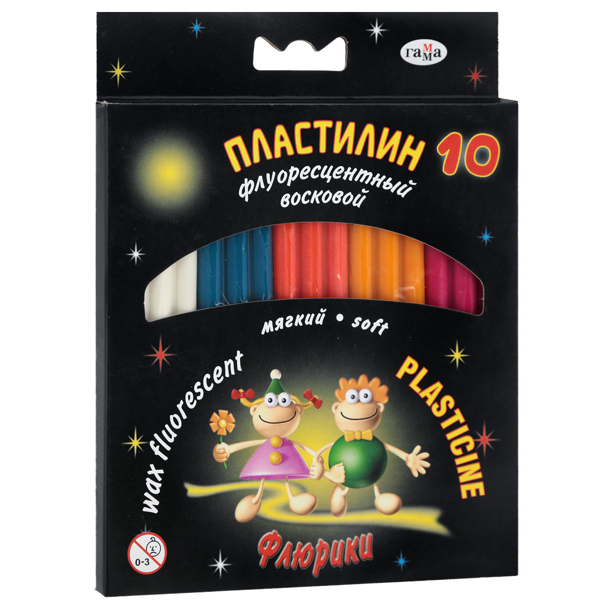 Пластилин восковой Гамма Флюрики, флуоресцентный, 10 цветов280036Н Пластилин восковой Гамма Флюрики, флуоресцентный, 10 цветов280036НВосковой пластилин Гамма Флюрики предназначен для лепки и моделирования. Лепка из пластилина не только доставляет удовольствие, но и способствует снятию мышечного и психического напряжения, развитию мелкой моторики рук и пространственного мышления. Пластилин изготовлен из воскообразной массы с добавлением высококачественных флуоресцентных пигментов и наполнителей, поэтому он не липнет к рукам, не оставляет жирных пятен. С помощью стека, вложенного в коробку, ребенок может наносить орнамент на свои изделия, что позитивно влияет на творческое мышление. Длина стека 14 см. В набор входят 10 цветов: белый, светло-зеленый, красный, лимонный, малиновый, оранжевый, розовый, синий, темно-синий, черный. Общая масса пластилина: 128 грамм.