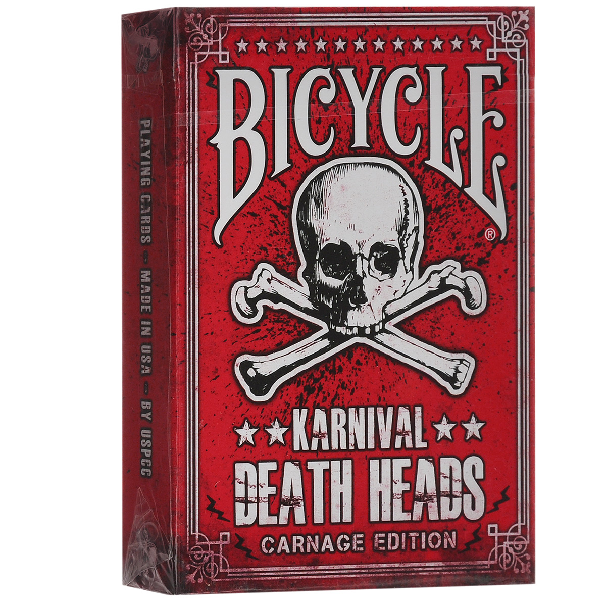 Игральные карты Karnival Death Heads - Big Blind Media, цвет: черный, 56 штК-239 Игральные карты Karnival Death Heads - Big Blind Media, цвет: черный, 56 штК-239Игральные карты Karnival Death Heads - Big Blind Media изготовлены из многослойного картона с пластиковым покрытием, которое сохранит карты от выцветания и изнашивания. В 2011 была выпущена колода, которая до сих пор пользуется невероятной популярностью и, может быть, именно поэтому ее та трудно раздобыть. Но теперь мы с гордостью можем сказать, что наши покупатели тоже смогут получить для себя эту уникальную колоду. Вы получаете всемирно известную колоду в современном качестве USPCC и с невероятным дизайном. Все колоды Karnival произведены по исключительным технологиям, так что вы можете быть уверены, что получаете товар самого высокого качества. Карты имеют классический дизайн и стандартные индексы. Рубашка выполнена в традиционном дизайне Rider Back. Карты идеально подходят для фокусов, пасьянсов и карточных игр. Колода была разработана Сэмом Хейлесом и является эксклюзивной собственностью Bigblindmedia.