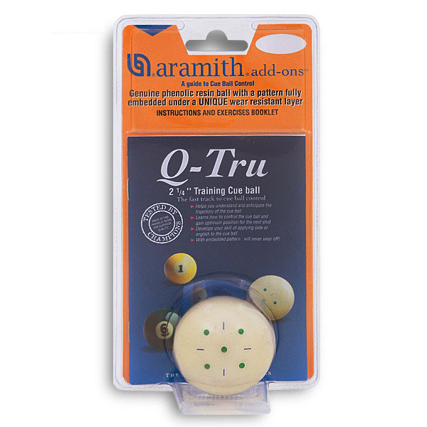 Шар тренировочный Aramith Q-Tru, 57,2 мм00030 Шар тренировочный Aramith Q-Tru, 57,2 мм00030Поверхность обучающего шара Aramith Q-Tru содержит метки, которые являются ключевыми прицельными зонами в игре - те зоны, которые позволяют добиться максимального винта при снижении риска кикса. Тренируясь при помощи данного шара, вы запомните оптимальные точки для каждого возможного вида удара и обнаружите, что вы способны эффективно производить те удары, которые когда-то обычно пропускали. В комплект входит инструкция из 28 страниц, где описываются эффективные тренировочные упражнения.