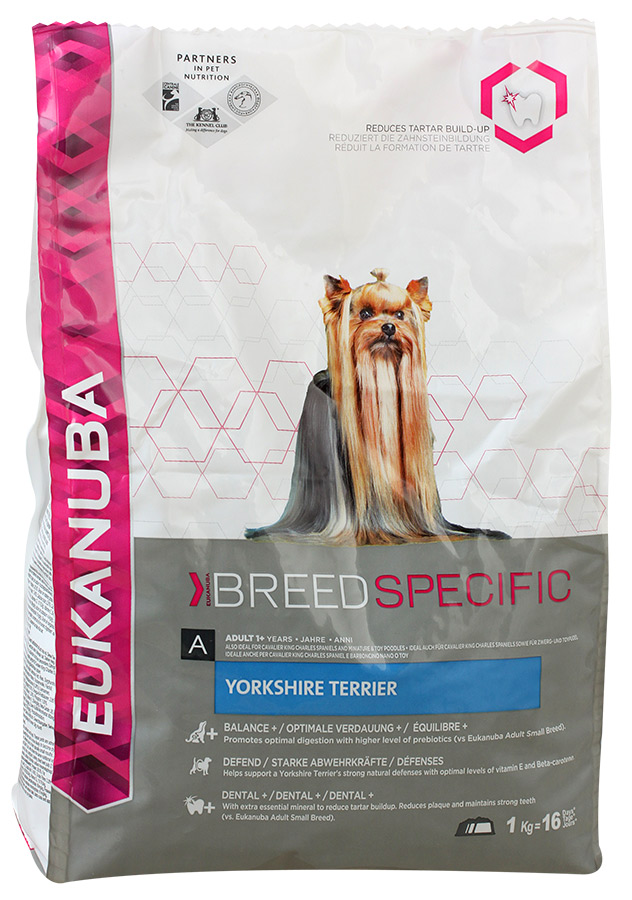 Корм сухой Eukanuba для взрослых собак породы йоркширский терьер, 1 кг81074844 Корм сухой Eukanuba для взрослых собак породы йоркширский терьер, 1 кг81074844Сухой корм Eukanuba является полноценным сбалансированным питанием, специально разработанным для взрослых собак породы йоркширский терьер, а также подходящий для кормления собак пород кавалер-кинг-чарльз спаниель, ши-тцу, карликовых и той-пуделей. Йоркширский терьер - это маленькая, уверенная в себе и преданная хозяину собака, которая ценится за длинную шелковистую шерсть, не имеющую подшерстка. Поэтому ее кожа и шерсть требуют особой заботы. Также особого внимания требует ее зубная система ввиду типичного для данной породы размера пасти. Не содержит искусственных красителей и ароматизаторов. Содержит разрешенные ЕС антиоксиданты (токоферолы). Корм Eukanuba заботится о здоровье вашего любимца. Особенности корма Eukanuba: - важный антиоксидант поддерживает естественную защиту организма вашего питомца; - пребиотики и пульпа сахарной свеклы способствуют поддержанию здорового пищеварения путем обеспечения нормального функционирования...