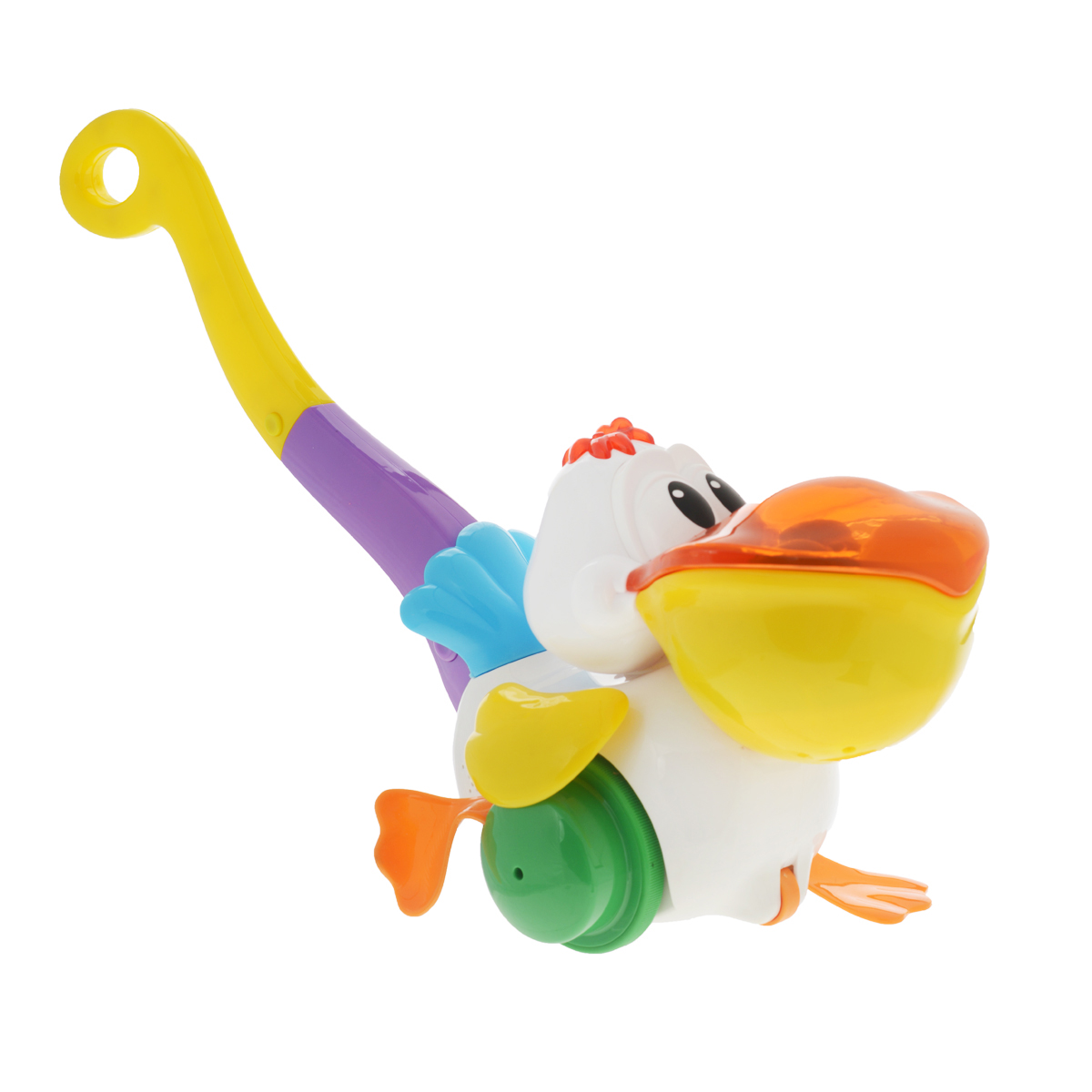 Игровая каталка Kiddieland Пеликан-затейникKID 049767 Игровая каталка Kiddieland Пеликан-затейникKID 049767Каталка с ручкой «Пеликан - затейник» - это яркая оригинальная игрушка-каталка с удобной ручкой, которая непременно порадует малыша. Игра развивает навыки обращения с мелкими предметами. У пеликана есть 4 шарика, которые он держит во рту, как только малыш станет толкать игрушку вперед, шарики будут выпрыгивать и малышу надо их собирать и класть обратно. Лапки пеликана весело качаются, когда колеса крутятся, а его красный гребешок светится во время игры. Питание: 2 батареи АА (входят в комплект).
