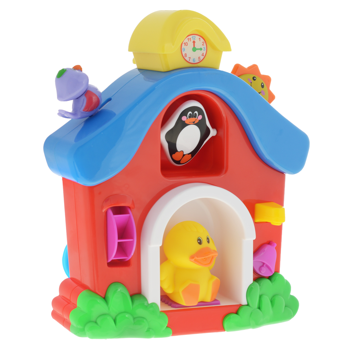 Игровой набор для ванной Kiddieland ДомKID 046300 Игровой набор для ванной Kiddieland ДомKID 046300С игровым набором для ванной Kiddieland Дом любое купание станет похожим на увлекательный сказочный спектакль. Яркая пластиковая игрушка очень удобна для манипуляций детскими ручками и, безусловно, порадует кроху веселыми звуковыми спецэффектами. Маленький исследователь с удовольствием познакомится с симпатичными обитателями волшебного домика - уточкой, пингвином, птичкой и веселым солнышком. Крутите и перемещайте птичек, лейте водичку на специальные миниатюрные мельницы и воронки, наслаждайтесь веселыми звуками. Игрушка станет отличной забавой для малышей старше года. Способствует развитию познавательной активности, мелкой моторики, представлений о предметах и явлениях окружающего мира, игровой деятельности. Игрушка станет отличной забавой для малышей старше года.