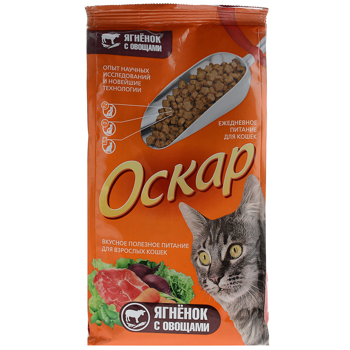 Корм сухой Оскар для кошек, с мясом ягненка и овощами, 400 г59250 Корм сухой Оскар для кошек, с мясом ягненка и овощами, 400 г59250Сухой корм для кошек Оскар - полноценное питание, которое содержит полный комплекс веществ для здоровья вашего питомца. Протестировано и одобрено лучшими заводчиками России. Содержит линолевую кислоту для хорошей шерсти и таурин для здоровья сердца и глаз. Состав: злаки (в т.ч. рис), экстракт белка растительного происхождения, мясо и продукты животного происхождения (в т.ч. ягненок - печень), подсолнечное масло, минеральные добавки, гидролизованная печень, пульпа сахарной свеклы (жом), овощи, витамины, пивные дрожжи, таурин, антиоксидант. Анализ: сырой протеин 30%, сырой жир 10%, сырая зола 6,5%, сырая клетчатка 2,5%, влажность 10%, фосфор 0,9%, кальций 1,05%, витамин А 5000 МЕ/кг, витамин Д 500 МЕ/кг, витамин Е 30 мг/кг. Энергетическая ценность: 335 ккал/100 г. Товар сертифицирован.