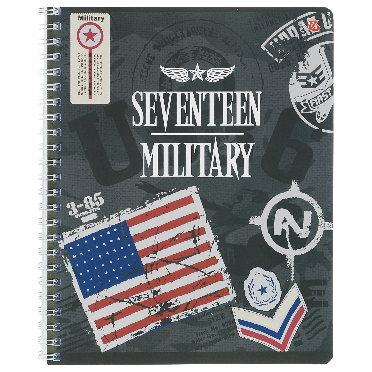 Тетрадь в клетку Seventeen Military, цвет: серый, 80 листов. 6659/36659/3_серый Тетрадь в клетку Seventeen Military, цвет: серый, 80 листов. 6659/36659/3_серыйТетрадь Seventeen Military подойдет для любых работ и студенту, и школьнику. Фактурная обложка тетради с элементами серебряного тиснения выполнена из мелованного картона с закругленными углами. Внутренний блок тетради соединен металлической пружиной и состоит из 80 листов высококачественной бумаги повышенной белизны.