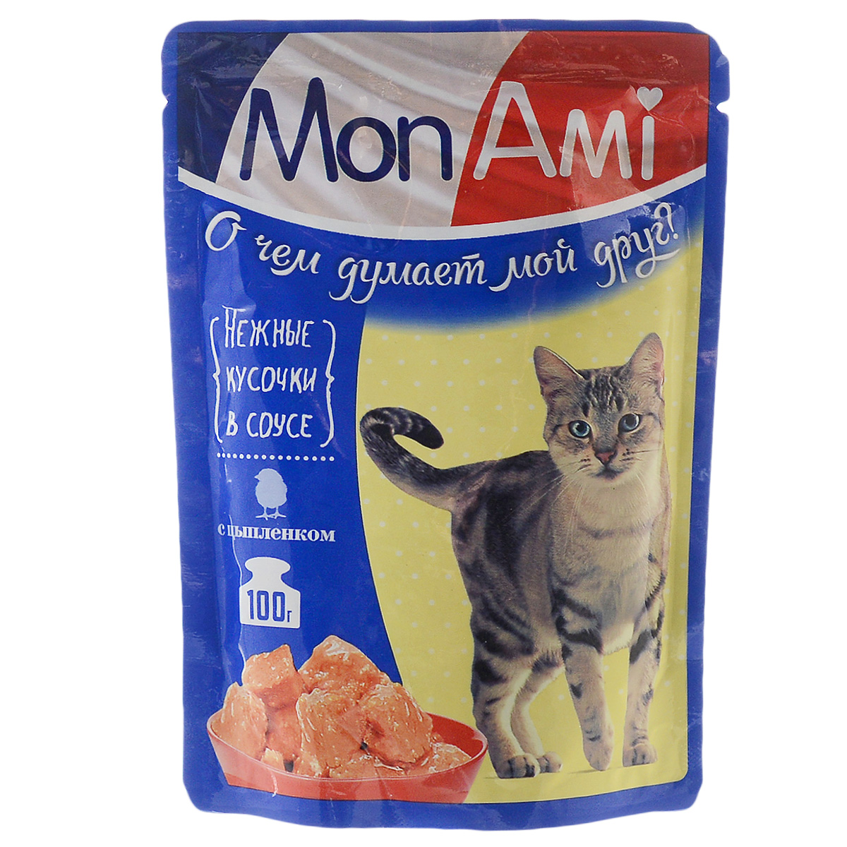 Консервы для кошек Mon Ami, нежные кусочки в соусе с цыпленком, 100 г59121 Консервы для кошек Mon Ami, нежные кусочки в соусе с цыпленком, 100 г59121Консервы для кошек Mon Ami - консервированный полнорационный корм для кошек. Вкусные блюда Mon Ami непременно придутся по душе вашей кошке. После вкусного завтрака, обеда или ужина с аппетитными и нежными кусочками в соусе, благодарность вашей кошки не заставит себя ждать. Когда питомец доволен, счастлив и хозяин. Состав: мясо и продукты животного происхождения (цыпленок мин. 4%), растительные компоненты, масло подсолнечное, минеральные добавки, загустители, витамины (в т.ч. таурин). Содержание питательных веществ: влажность 82%, протеин 8%, жир 5%, зола 2,5%, клетчатка 0,5%, витамин Е 1,0 мг/100 г. Энергетическая ценность на 100 г: 75 ккал. Вес: 100 г. Товар сертифицирован.