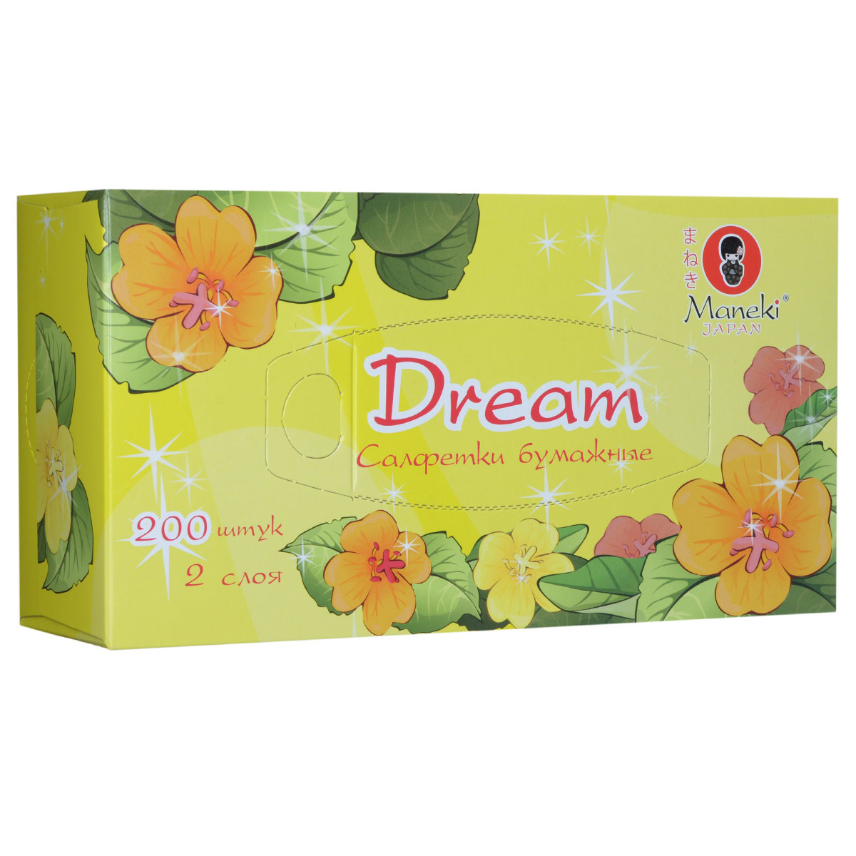 Maneki Салфетки бумажные Dream, двухслойные, цвет: желтый, 200 штFT135 Maneki Салфетки бумажные Dream, двухслойные, цвет: желтый, 200 штFT135Двухслойные бумажные салфетки Maneki Dream, выполненные из натуральной экологически чистой целлюлозы, подарят превосходный комфорт и ощущение чистоты и свежести. Салфетки упакованы в коробку, поэтому их удобно использовать дома или взять с собой в офис или машину. Не содержат хлор.