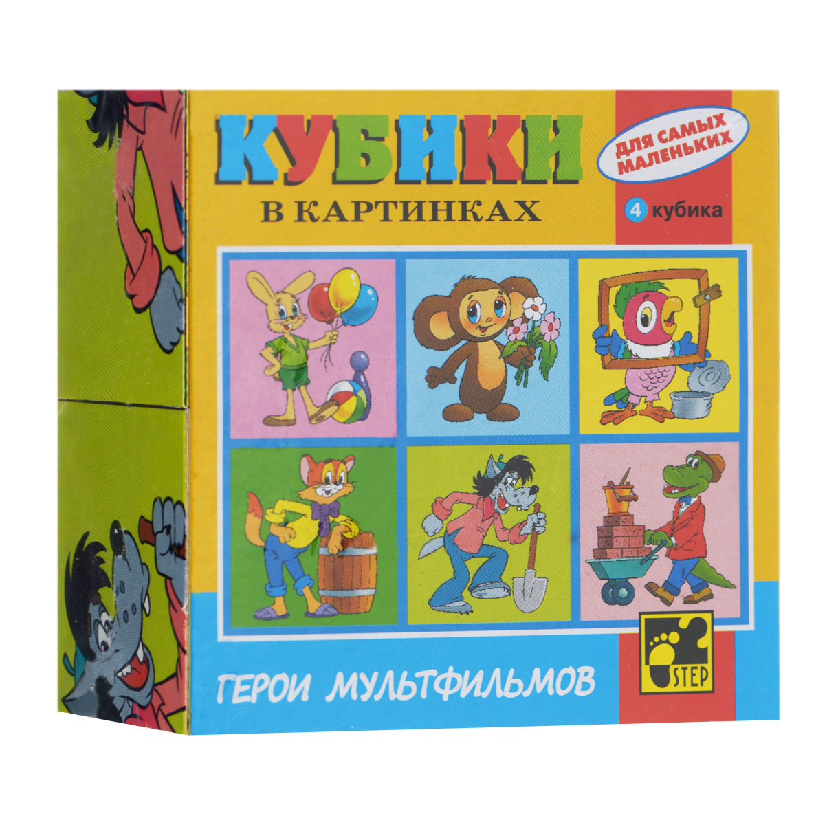 Кубики StepPuzzle Герои мультфильмов, 4 шт. 8731587315_герои мультфильмов Кубики StepPuzzle Герои мультфильмов, 4 шт. 8731587315_герои мультфильмовКубики StepPuzzle Герои мультфильмов включают в себя 4 кубика, на каждой грани которых расположен элемент рисунка. Составляя кубики, малыш сможет собрать 6 красочных картинок с изображением героев любимых мультфильмов. Кубики выполнены из прочного безопасного пластика. Их грани идеально ровные, малышу непременно понравится держать их в руках, рассматривать и строить из них различные конструкции. А собирание ярких картинок с любимыми героями поможет малышу развить навыки логического мышления и поможет ему познакомиться с разными цветами и их названиями. Игры с кубиками развивают мелкую моторику рук, цветовое восприятие и пространственное мышление. Ребенку непременно понравится учиться и играть с кубиками, такие игры не только надолго займут внимание малыша, но и помогут ему развить мелкую моторику, пространственное мышление, зрительное и тактильное восприятие, а также воображение и координацию движений.