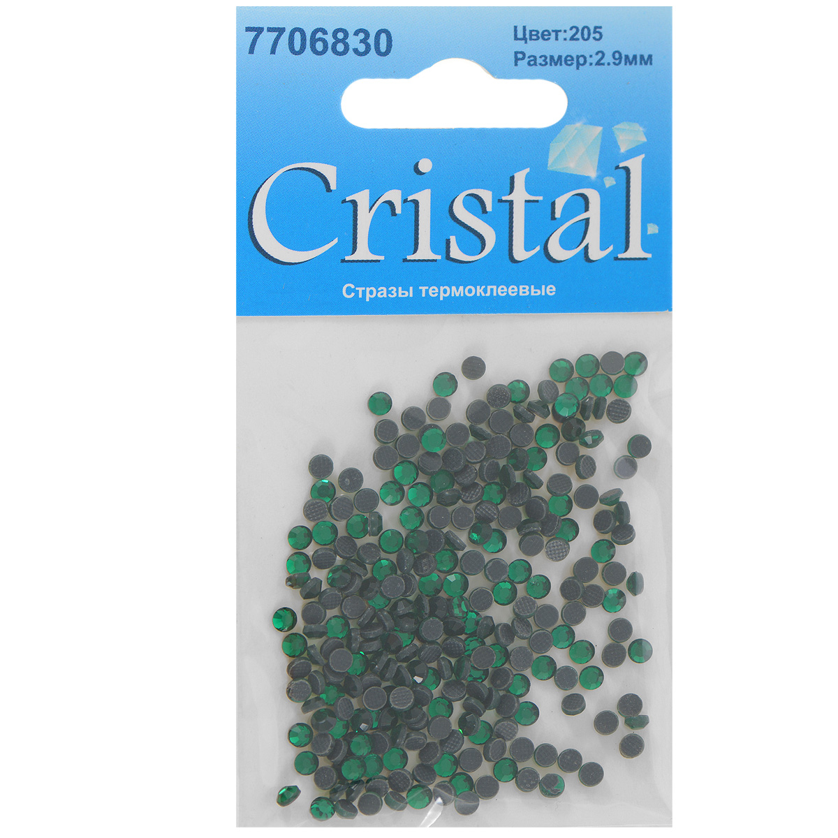 Стразы термоклеевые Cristal, цвет: зеленый (205), диаметр 2,9 мм, 288 шт7706830_205 Стразы термоклеевые Cristal, цвет: зеленый (205), диаметр 2,9 мм, 288 шт7706830_205Набор термоклеевых страз Cristal, изготовленный из высококачественного акрила, позволит вам украсить одежду, аксессуары или текстиль. Яркие стразы имеют плоское дно и круглую поверхность с гранями. Дно термоклеевых страз уже обработано особым клеем, который под воздействием высоких температур начинает плавиться, приклеиваясь, таким образом, к требуемой поверхности. Чаще всего их используют в текстильной промышленности: стразы прикладывают к ткани и проглаживают утюгом с обратной стороны. Также можно использовать специальный паяльник. Украшение стразами поможет сделать любую вещь оригинальной и неповторимой. Диаметр страз: 2,9 мм.