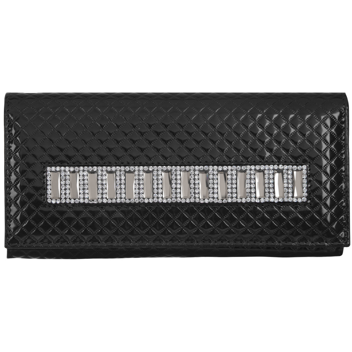 Портмоне женское Dimanche Shine, цвет: черный. 559559 Портмоне женское Dimanche Shine, цвет: черный. 559559Женское портмоне Rich - это не только удобная и практичная вещь, но и стильный современный аксессуар, который, благодаря своему привлекательному дизайну и высокому качеству исполнения, блестяще подчеркнет тонкий взыскательный вкус своей обладательницы. Выполнено из натуральной кожи, декорировано оригинальным тиснением и полоской из крупных и мелких страз. В изготовлении этого изделия использованы высококачественные стразы. Они были изготовлены в Египте, а идеальную форму и блеск им придали в Италии. Портмоне закрывается на кнопку. Внутри три отделения для купюр, одно отделение для мелочи на молнии, пять карманов для кредиток, пластиковое окно и четыре дополнительных кармана. На задней стенке дополнительный карман. Портмоне упаковано в фирменную коробку.