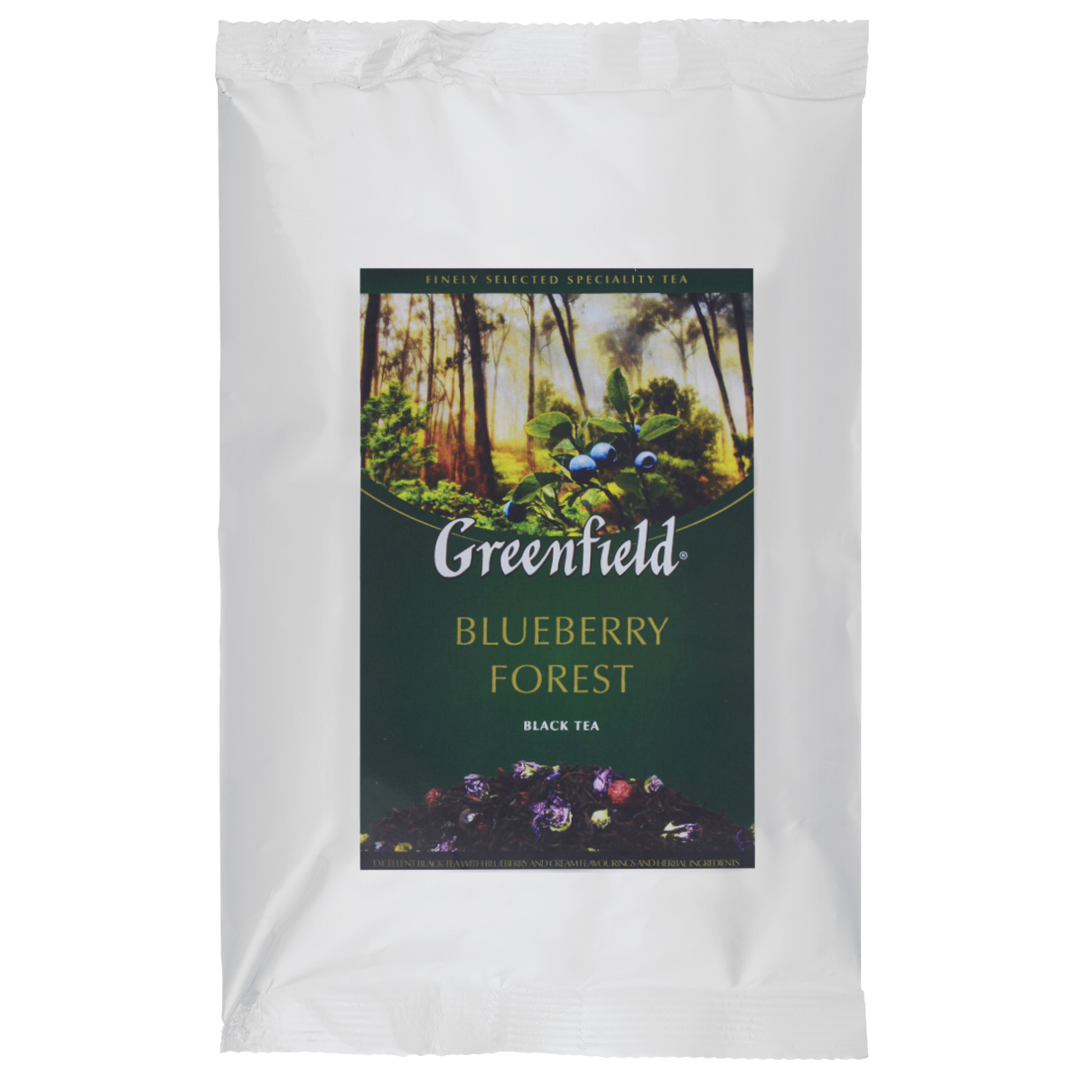 Greenfield Blueberry Forest черный листовой чай, 250 г0977-15 Greenfield Blueberry Forest черный листовой чай, 250 г0977-15Greenfield Blueberry Forest - цейлонский черный чай с ароматом черники, сливок, и растительными компонентами. Мягкий чуть пряный вкус превосходного цейлонского чая становится еще ярче и выразительнее благодаря самобытному «северному» вкусу и естественному свежему аромату ягод черники.
