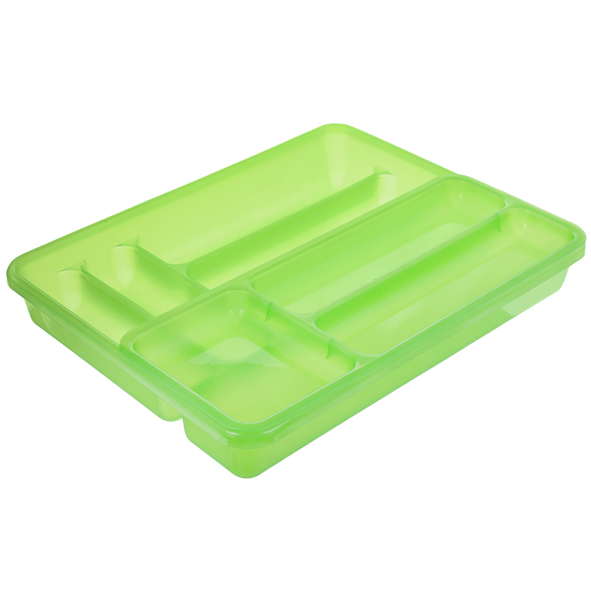 Лоток для столовых приборов Cosmoplast, двойной, цвет: зеленый, 40 х 30 см2143_зеленый Лоток для столовых приборов Cosmoplast, двойной, цвет: зеленый, 40 х 30 см2143_зеленыйЛоток для столовых приборов Cosmoplast изготовлен из пластика. Изделие имеет 3 одинаковых секции для столовых ложек, вилок и ножей, 2 секции для чайных ложек и других мелких столовых приборов и длинную секцию для различных кухонных принадлежностей. Лоток оснащен съемным отделением с 3 дополнительными секциями. Помещается в любой кухонный ящик.
