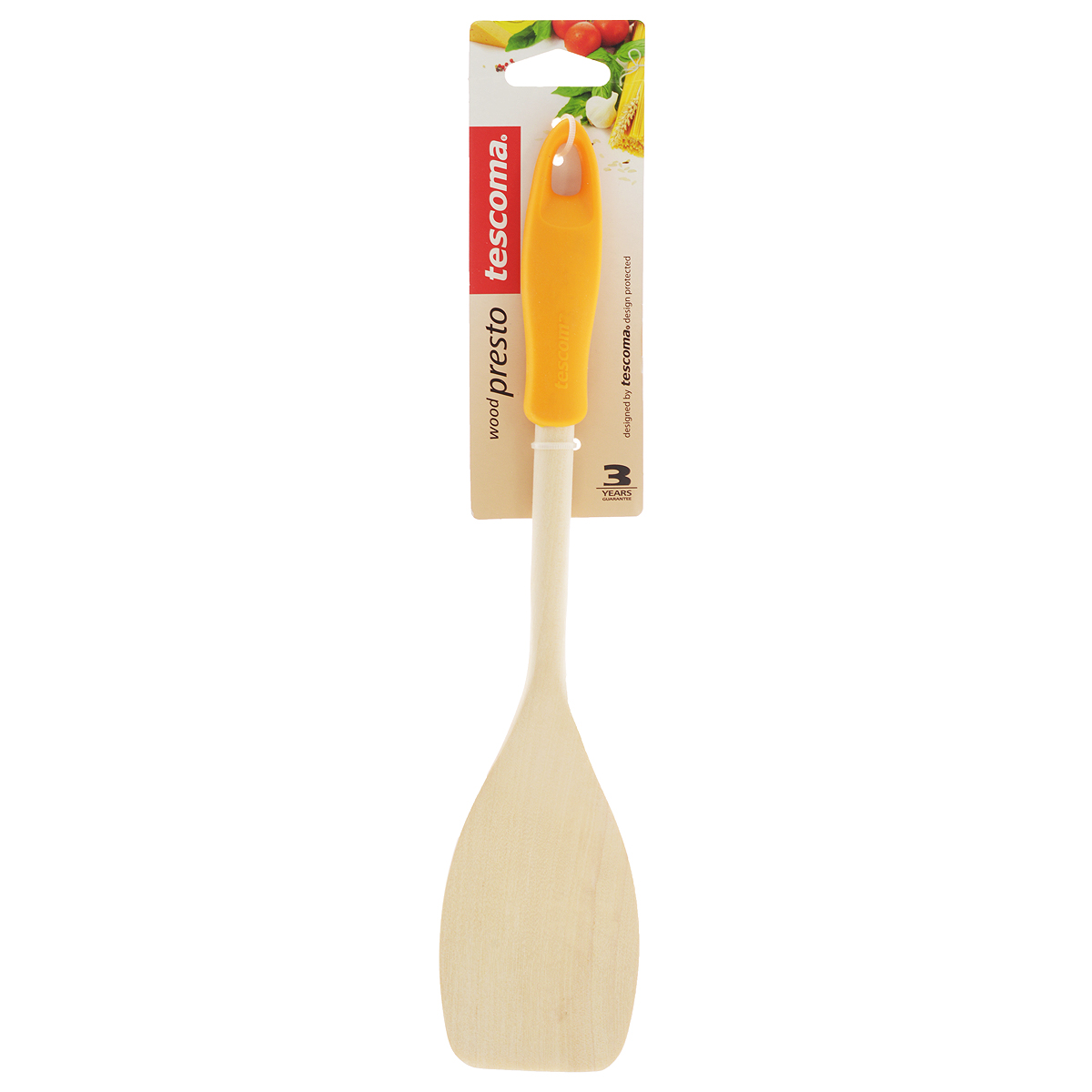 Лопатка Tescoma Presto Wood, цвет: оранжевый, светлое дерево. 637216637216_оранжевый Лопатка Tescoma Presto Wood, цвет: оранжевый, светлое дерево. 637216637216_оранжевыйЛопатка Tescoma Presto Wood изготовлена из экологически чистого материала - качественной березовой древесины, обладающей уникальной текстурой. Элегантная ручка имеет противоскользящую обработку, что дает возможность удобно и комфортно пользоваться лопаткой. Такая кухонная принадлежность подходит для всех видов посуды, а также замечательна для посуды с антипригарным покрытием. Лопатка Tescoma Presto Wood станет вашим незаменимым помощником на кухне, а также это практичный и необходимый подарок любой хозяйке! Размер рабочей поверхности: 6,5 см х 11 см. Общая длина лопатки: 30 см.