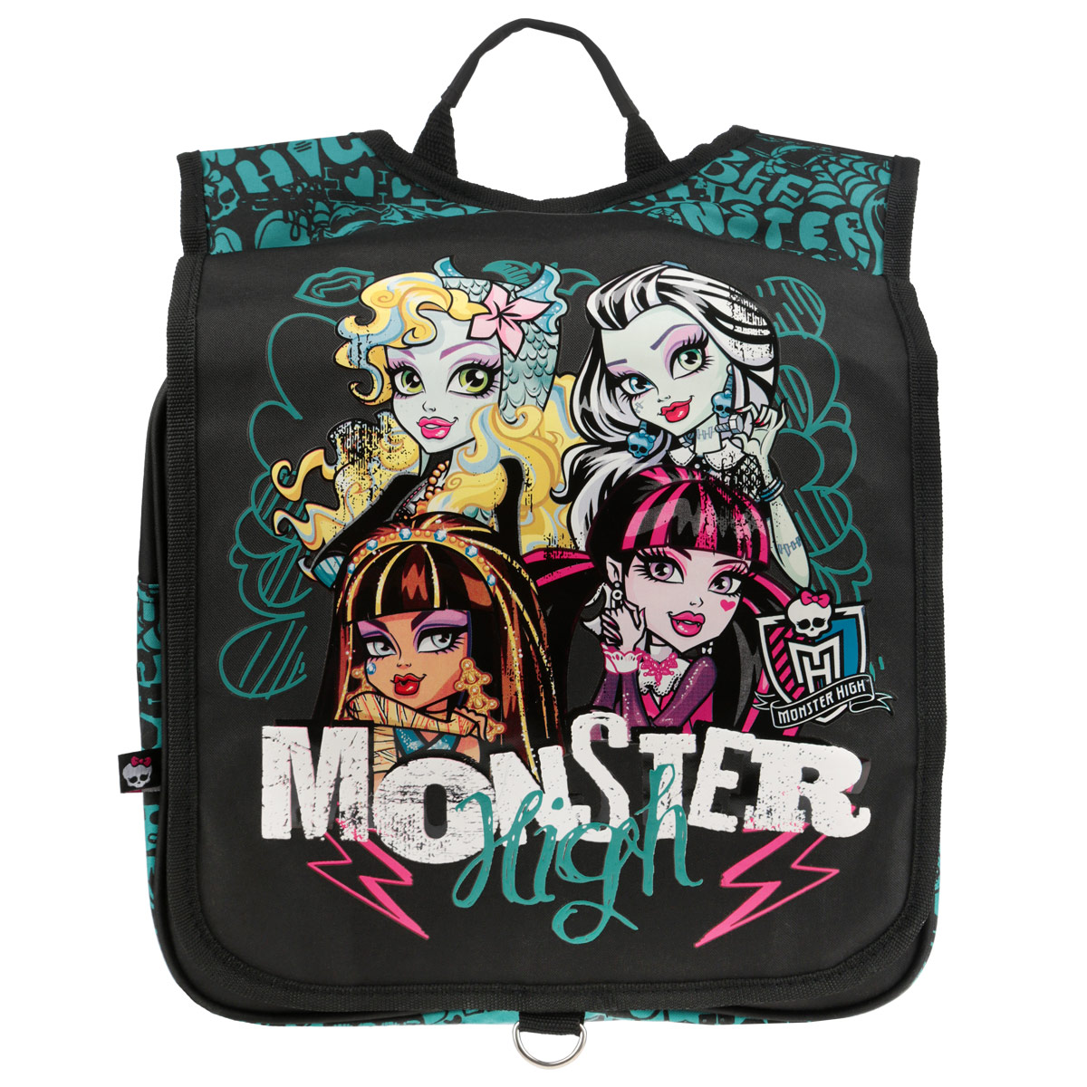 Рюкзак Monster High, цвет: черный, бирюзовый. MHBA-UT1-382MHBA-UT1-382 Рюкзак Monster High, цвет: черный, бирюзовый. MHBA-UT1-382MHBA-UT1-382Рюкзак Monster Highвыполнен из прочного полиэстера черного цвета и оформлен изображением героинь Monster High. Рюкзак состоит из одного вместительного отделения, застегивающегося на застежку-молнию. Сверху имеется накидной клапан на липучке. Рюкзак оснащен широкими мягкими лямками, регулируемыми по длине, которые равномерно распределяют нагрузку на плечевой пояс, и удобной ручкой для переноски в руке.