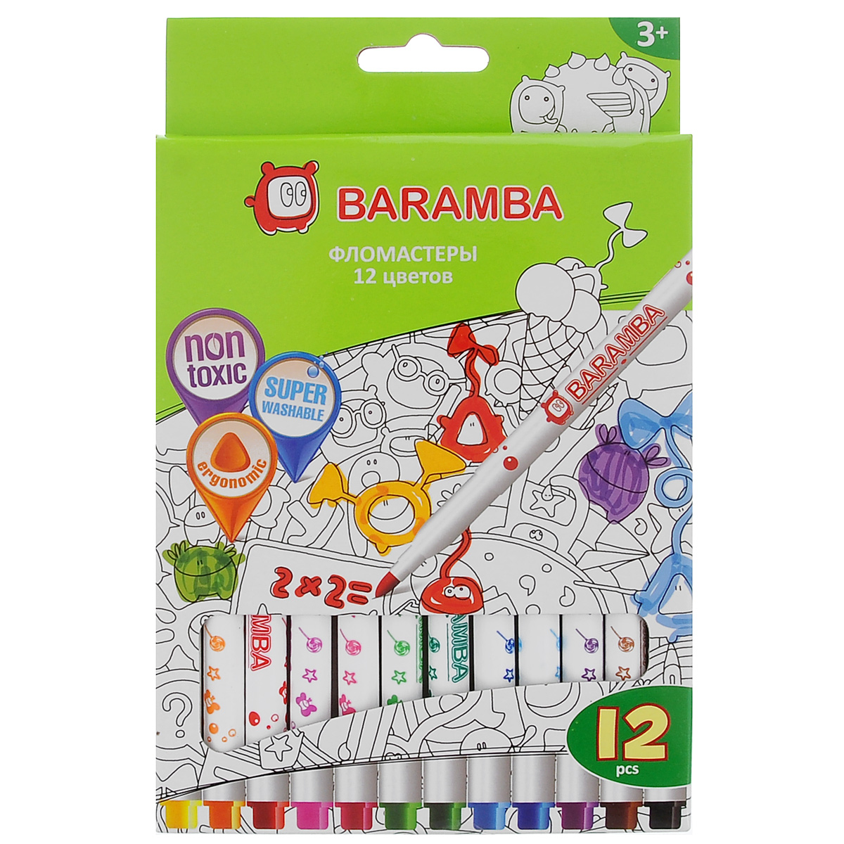 Набор фломастеров Baramba, 12 цветовB80712 Набор фломастеров Baramba, 12 цветовB80712Фломастеры Baramba откроют юным художникам новые горизонты для творчества, а также помогут отлично развить мелкую моторику рук, цветовое восприятие, фантазию и воображение. Фломастеры на водной основе не токсичны и не содержат спирта. Фломастеры ярких насыщенных цветов легко отмываются от кожи рук теплой водой с мылом. Чернила без запаха не высыхают без колпачка более 5 недель! Комплект включает 12 фломастеров ярких насыщенных цветов. Не рекомендуется детям до 3-х лет.
