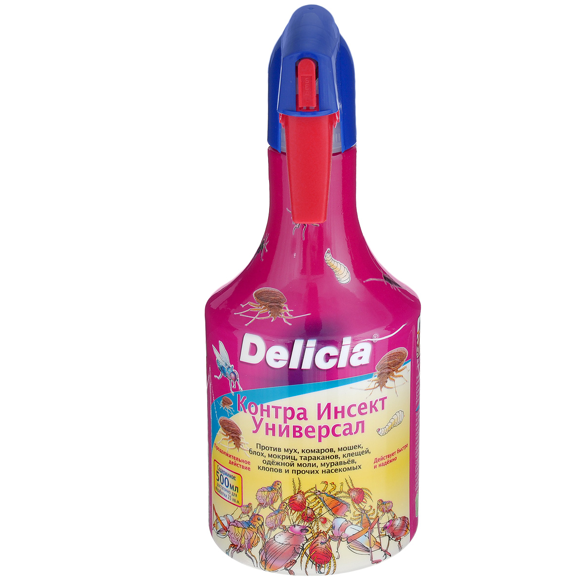 Спрей против летающих и ползающих насекомых Delicia, 500 мл4013441403626 Спрей против летающих и ползающих насекомых Delicia, 500 мл4013441403626Профессиональный спрей Delicia от летающих и ползающих насекомых (мух, комаров, мошки, блох, одежной моли, тараканов, клопов, мокриц, муравьев, клещей) - универсальное средство борьбы с насекомыми, основанное на новейшей современной разработке формулы действующего вещества. Средство не содержит газ-носитель, практически без запаха и при правильном использовании не представляет опасности человеку и домашним животным.