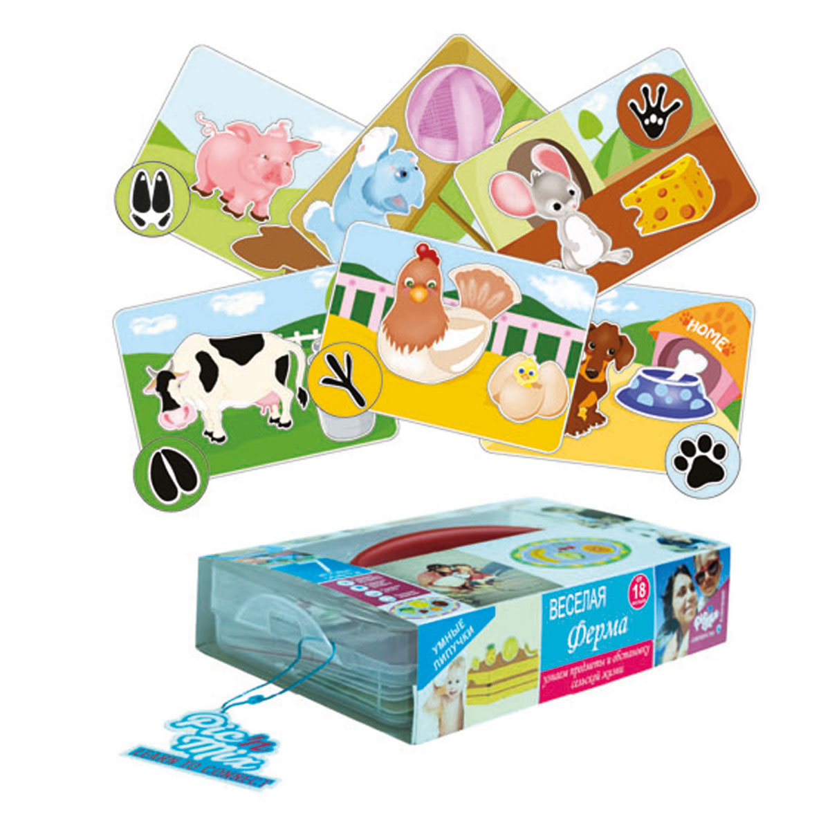 Picnmix Обучающая игра Веселая ферма112007 Picnmix Обучающая игра Веселая ферма112007Обучающая игра паззл-липучка состоит из 8 игровых полей, на которые необходимо прикрепить при помощи липучек недостающие элементы, чтобы получилось законченное изображение. Выполняя игровые задания, ребенок изучает названия домашних животных, а также их повадки. Развивает следующие навыки: логическое мышление, восприятие формы и цвета, зрительную память, речевое общение, мелкую моторику рук. Игра комплектуется инструкцией - методическим пособием, которая не только описывает правила игры, но и предлагает сценарий её проведения, который в форме увлекательных историй даёт ребенку информацию о некоторых домашних животных и учит определять их по внешнему виду и повадкам. После того как малыш выполнит все игровые задания, он сможет не только назвать домашних животных, но и рассказать вам об их повадках, а также определить их по следам. Игра может также использоваться в процессе обучения иностранному языку.