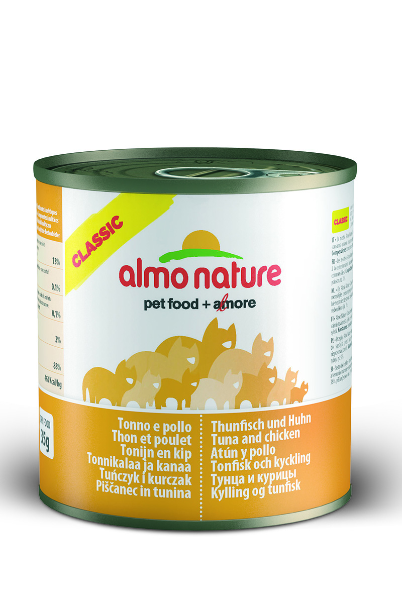 Консервы для кошек Almo Natureс Classic, с тунцом и курицей, 280 г20071 Консервы для кошек Almo Natureс Classic, с тунцом и курицей, 280 г20071Консервы Almo Nature Classic - сбалансированный влажный корм для кошек, изготовленный из ингредиентов высшего качества, являющихся натуральными источниками витаминов и питательных веществ. Состав: куриное филе 50%, рыбный бульон 42%, тунец 5%, рис 3%. Гарантированный анализ: белок - 14%, клетчатка - 0,5%, жиры - 0,5%, зола - 2%, влажность - 83%. Калорийность - 530 ккал/кг. Товар сертифицирован.