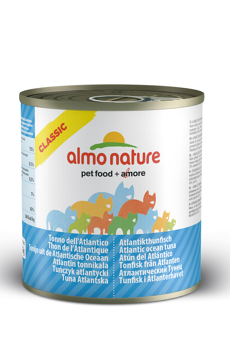 Консервы для кошек Almo Natureс Classic, с атлантическим тунцом, 280 г20335 Консервы для кошек Almo Natureс Classic, с атлантическим тунцом, 280 г20335Консервы Almo Nature Classic - сбалансированный влажный корм для кошек, изготовленный из ингредиентов высшего качества, являющихся натуральными источниками витаминов и питательных веществ. Состав: атлантический тунец 55%, рыбный бульон 42%, рис 3%. Пищевая ценность: белки 15%, клетчатка 0.1%, масла и жиры 0.5%, зола 1%, влажность 83%. Калорийность: 560 ккал/кг. Товар сертифицирован.