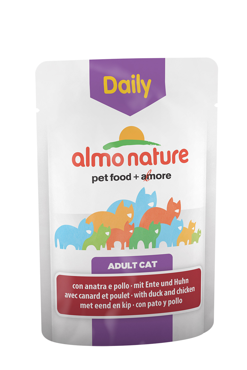 Консервы для кошек Almo Nature Daily Menu, с курицей и уткой, 70 г20343 Консервы для кошек Almo Nature Daily Menu, с курицей и уткой, 70 г20343Консервы Almo Nature Daily Menu - это супер-премиум корм для кошек. Корм изготовлен только из свежих высококачественных натуральных ингредиентов, что обеспечивает здоровье вашей кошки. Не содержит химических, или каких-либо других искусственных ингредиентов. Состав: мясо и его производные (утка 4%, курица 4%), экстракт растительного белка, производные растительного происхождения, минералы. Добавки: витамин D3 - 303 IU/кг, витамин E - 29 мг/кг, витамин B1 - 2 мг/кг, E2 (Иодин) - 189 мг/кг, E4 (Медь) - 0,54 мг/кг, E5 (марганец) - 1 мг/кг, E6 (Цинк) - 14 мг/кг, таурин - 221 мг/кг; технологические добавки: камедь кассии - 599 мг/кг. Пищевая ценность: белки 9%, клетчатка 0,8%, масла и жиры 5%, зола 3%, влажность 82%. Калорийность: 818 ккал/кг. Товар сертифицирован.