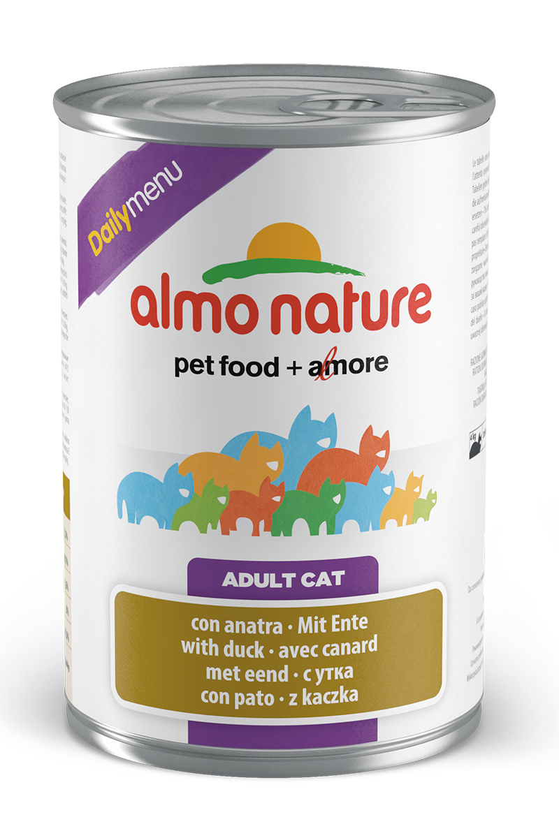 Консервы для кошек Almo Nature Daily Menu, с уткой, 400 г20353 Консервы для кошек Almo Nature Daily Menu, с уткой, 400 г20353Консервы Almo Nature Daily Menu - это супер-премиум корм для кошек в банке с ключом, которая сохраняет свежесть каждого кусочка. Корм изготовлен только из свежих высококачественных натуральных ингредиентов, что обеспечивает здоровье вашей кошки. Не содержит химических, или каких-либо других искусственных ингредиентов. Состав: мясо и его производные, яйца и яичные продукты, минералы, экстракт растительного белка. Пищевые добавки: витамин A - 1415 IU/кг, витамин D3 - 150 IU/кг, витамин E - 19 мг/кг, сульфат меди пентагидрат - 3,2 мг/кг; технологические добавки: камедь кассии - 3000 мг/кг. Пищевая ценность: белки 7,5%, клетчатка 0,1%, масла и жиры 5,5%, зола 3%, влажность 81,5%. Калорийность: 814 ккал/кг. Товар сертифицирован.