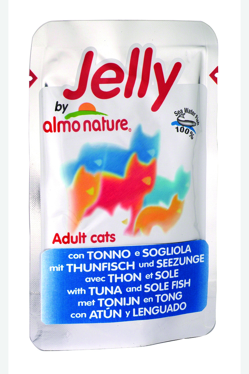 Паучи Тунец и Камбала в Желе для кошек (Jelly Cat Tuna&Sole), 70 г.22521 Паучи Тунец и Камбала в Желе для кошек (Jelly Cat Tuna&Sole), 70 г.22521Состав: тунец - 40%, камбала - 5.5%, рис 1%, рыбный бульон в желатине (желе) - 53.5%. Гарантированный анализ: белки – 12%, клетчатка - 1%, жиры - 0.3%, зола - 3%, влажность – 85%. Калорийность: 440 ккал/кг
