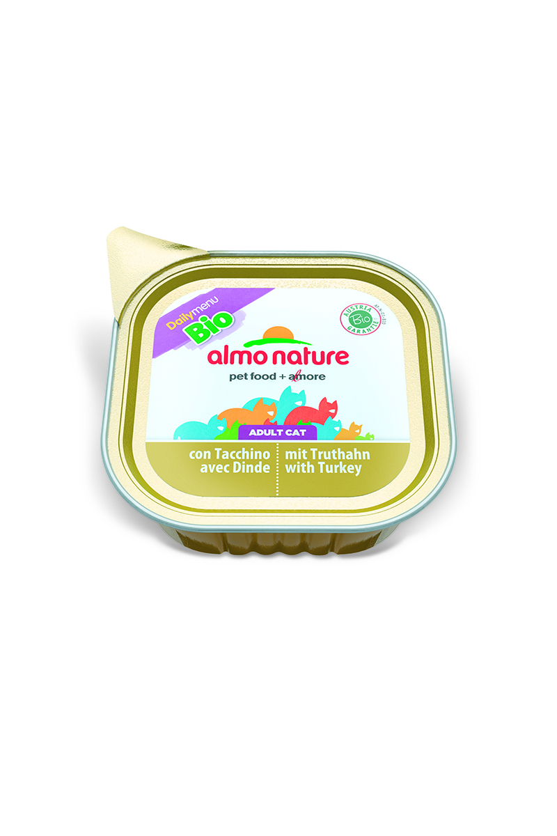 Паштет для Кошек Био-меню с Индейкой (Daily Menu Bio Turkey), 100 г.23197 Паштет для Кошек Био-меню с Индейкой (Daily Menu Bio Turkey), 100 г.23197Состав: 100% экологически чистое мясо индейки и ее производные (60% свежего мяса, включая филе индейки 20%), минералы. Пищевые добавки: Витамин Е 30 мг/кг, медь 1мг/кг, цинк 20 мг/кг Гарантированный анализ: белки – 9,5%, клетчатка – 0,1%, жиры – 5,5%, зола – 2,9%, влажность – 82% Калорийность – 878 ккал/кг