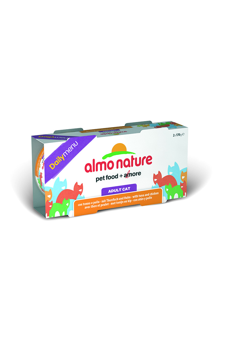 Консервы для кошек Almo Nature Daily menu, с тунцом и курицей, 170 г х 2 шт25029 Консервы для кошек Almo Nature Daily menu, с тунцом и курицей, 170 г х 2 шт25029Консервы Almo Nature Daily Menu - это супер-премиум корм для кошек в банке с ключом, которая сохраняет свежесть каждого кусочка. Корм изготовлен только из свежих высококачественных натуральных ингредиентов, что обеспечивает здоровье вашей кошки. Не содержит химических, или каких-либо других искусственных ингредиентов. Состав: тунец - 31%, курица - 30%, рис - 5%. Пищевые добавки: витамин А - 107,33 МЕ/кг, витамин Е - 9,8 мг/кг. Технологические добавки: экстракт кассия - 2450 мг/кг. Гарантированный анализ: белки -13%, клетчатка – 0,1%, жиры – 6%, зола – 2%, влага – 75%. Товар сертифицирован.