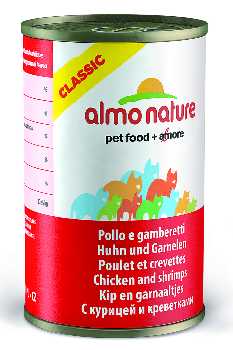 Консервы для кошек Almo Nature Classic, с курицей и креветками, 140 г26488 Консервы для кошек Almo Nature Classic, с курицей и креветками, 140 г26488Консервы Almo Nature Classic - это супер-премиум корм для кошек в банке с ключом, которая сохраняет свежесть каждого кусочка. Корм изготовлен только из свежих высококачественных натуральных ингредиентов, что обеспечивает здоровье вашей кошки. Не содержит ГМО, антибиотиков, химических добавок, консервантов и красителей. Товар сертифицирован.