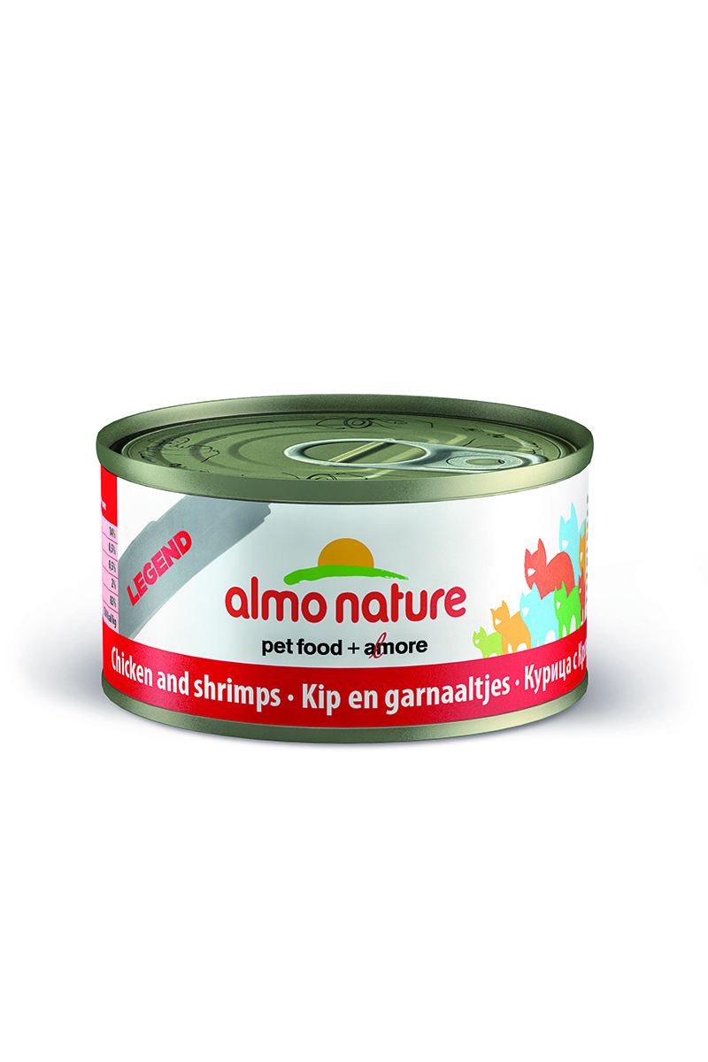 Консервы для Кошек с Курицей и Креветками 75% мяса (Legend Adult Cat Chicken&Shrimps), 70 г.26491 Консервы для Кошек с Курицей и Креветками 75% мяса (Legend Adult Cat Chicken&Shrimps), 70 г.26491Состав: мясо курицы 70%, креветки 5%, куриный бульон 24%, рис 1%. Гарантированный анализ: белки – 14%, клетчатка – 0,5%, жиры – 0,5%, зола – 2%, влажность – 83%. Калорийность - 530 ккал/кг.