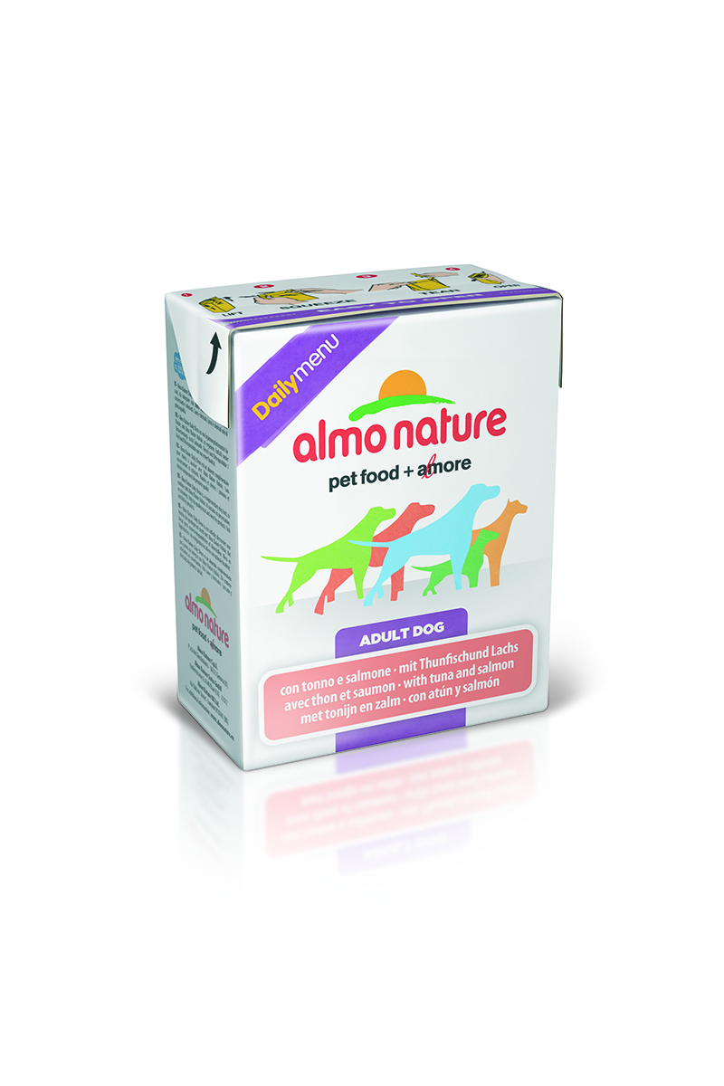 Консервы для собак Almo Nature Daily Menu, с тунцом и лососем, 375 г10159 Консервы для собак Almo Nature Daily Menu, с тунцом и лососем, 375 г10159Almo Nature Daily Menu - это повседневный консервированный корм для собак, приготовленный из натуральных ингредиентов самого высокого качества и содержащий витамины и минералы. Не содержит гормоны, антибиотики, искусственные красители, ароматизаторы, консерванты, ГМО. Состав: курица и ее производные (курица - 31%), рыба и ее производные (тунец – 15%, лосось – 4%), натуральный бульон, рис – 3,7%, морковь – 2,3%, зеленый горошек – 1,6%, витамин Е – 33 мг/кг. Гарантированный анализ: белки – 9%, клетчатка – 0,2%, жиры – 5%, зола – 2,5%, влажность – 79%. Товар сертифицирован.