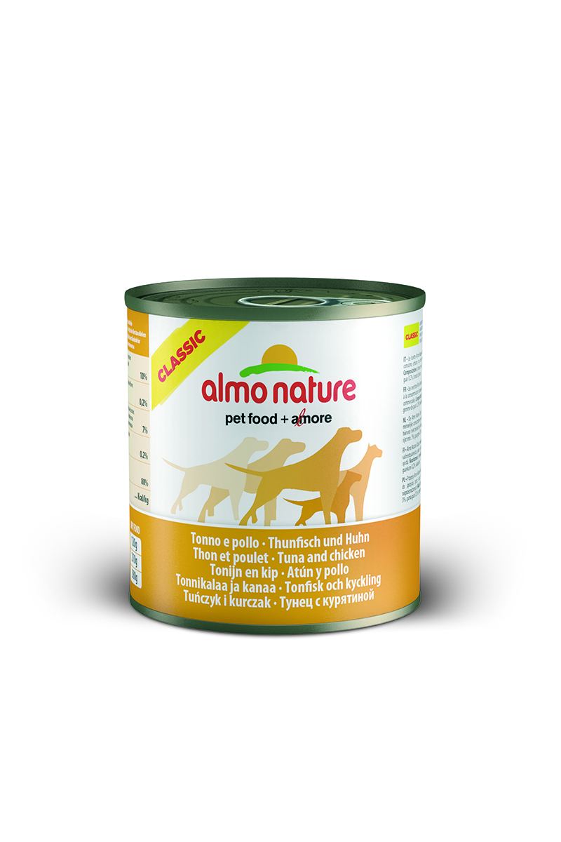 Консервы для собак Almo Nature Classic, с тунцом и курицей, 290 г10182 Консервы для собак Almo Nature Classic, с тунцом и курицей, 290 г10182Консервы Almo Nature Classic - сбалансированный влажный корм для собак, изготовленный из ингредиентов высшего качества, являющихся натуральными источниками витаминов и питательных веществ. Состав: филе из тунца – 25% мин., куриное филе – 25% мин., рис – 3% мин., гуаровая камедь – 0,2%, бульон из тунца. Гарантированный анализ: белки – 10%, клетчатка – 0,2%, жиры – 7%, зола – 0,5%, влажность – 80%. Калорийность: 532 ккал/кг. Товар сертифицирован.